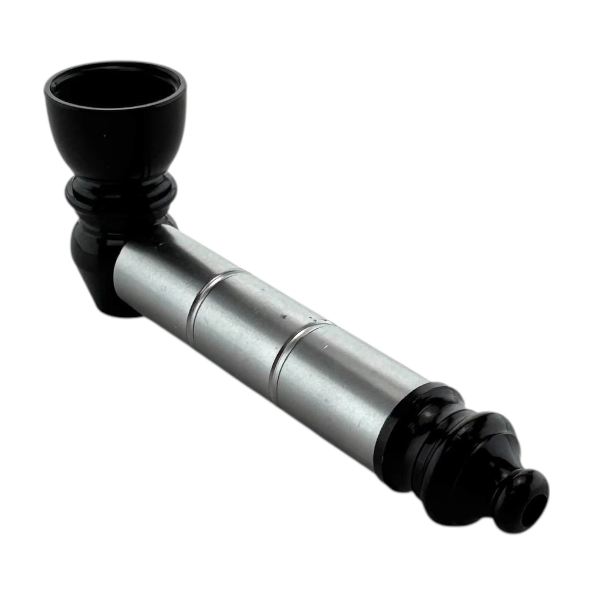 Black And Silver Basic Aluminum Smoking Pipe on a white background