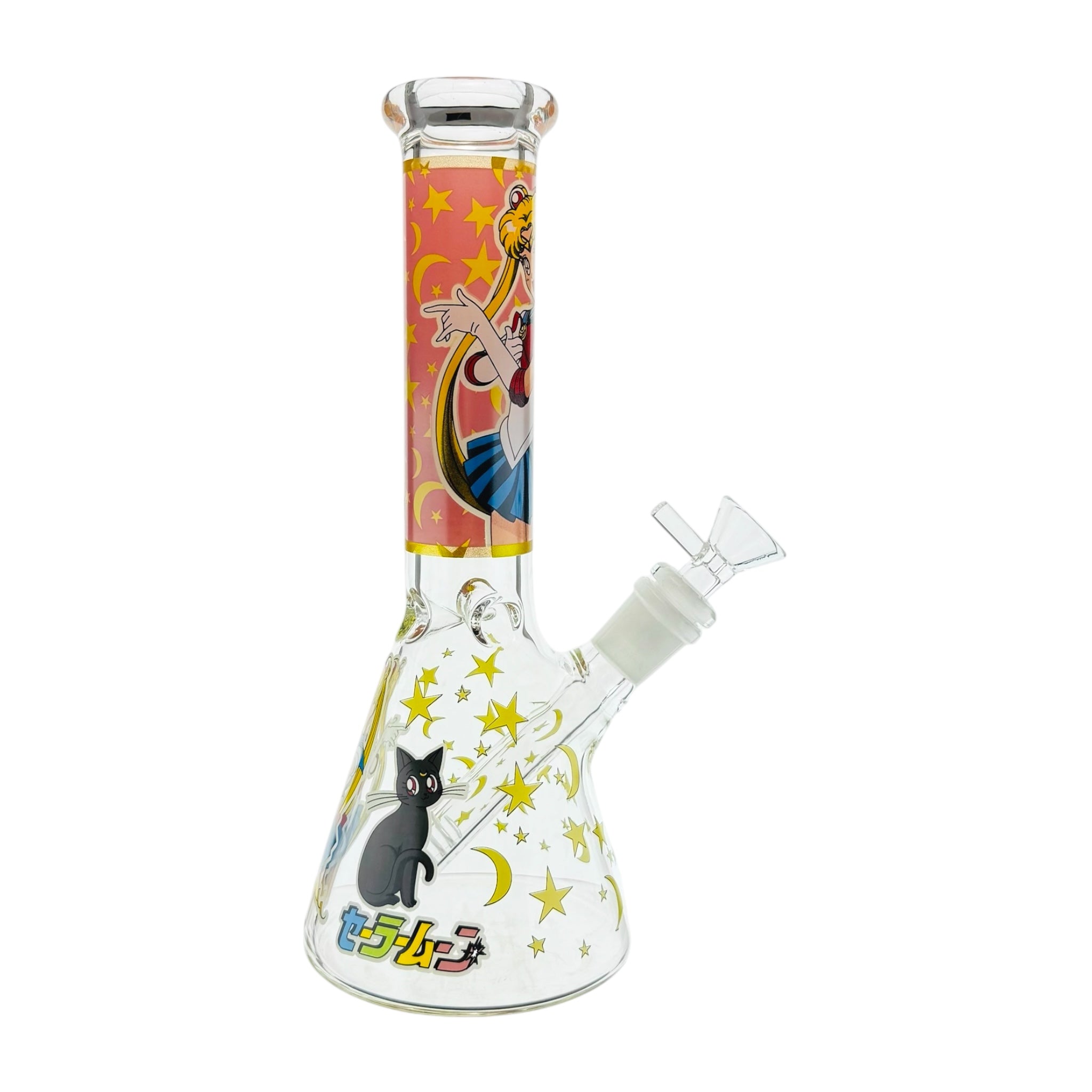 Blonde Anime Girl With Black Cat 10 Inch Water Pipe on white back ground 