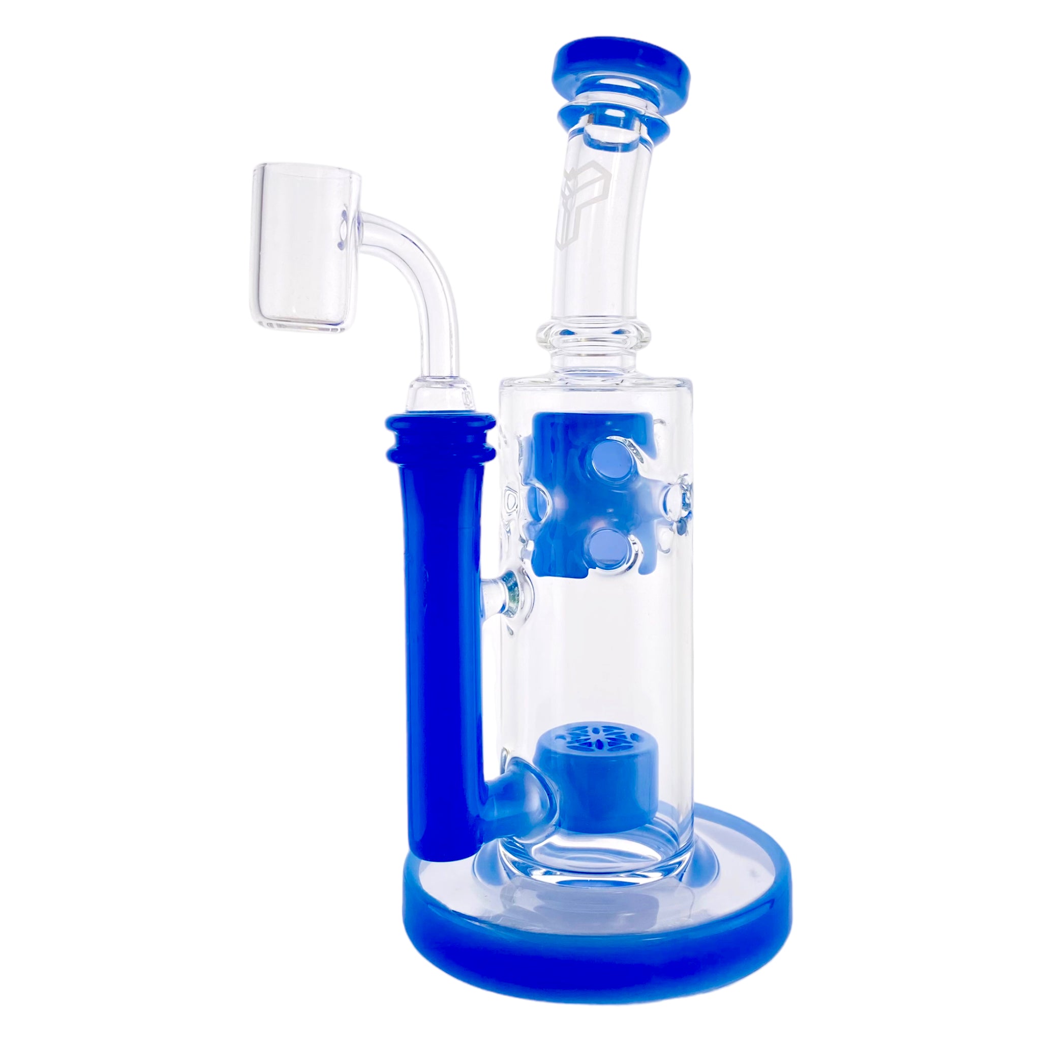 Deluxe Glass - Baby Blue Mini Straight Fab Bong Dab Rig With Seed Of Life Perc