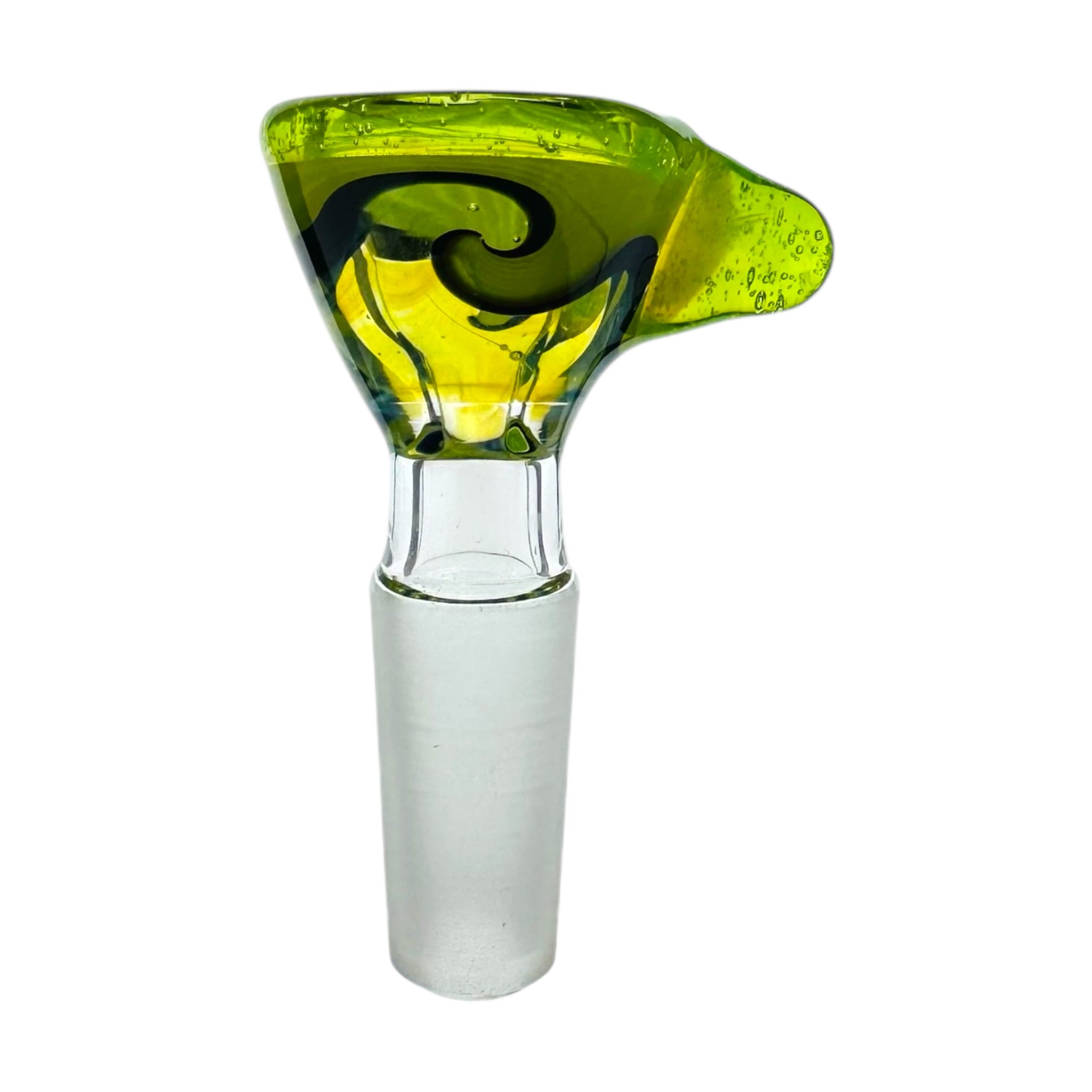 N3RD Glass 10mm Flower Bowl Black Green Twirl on a white background