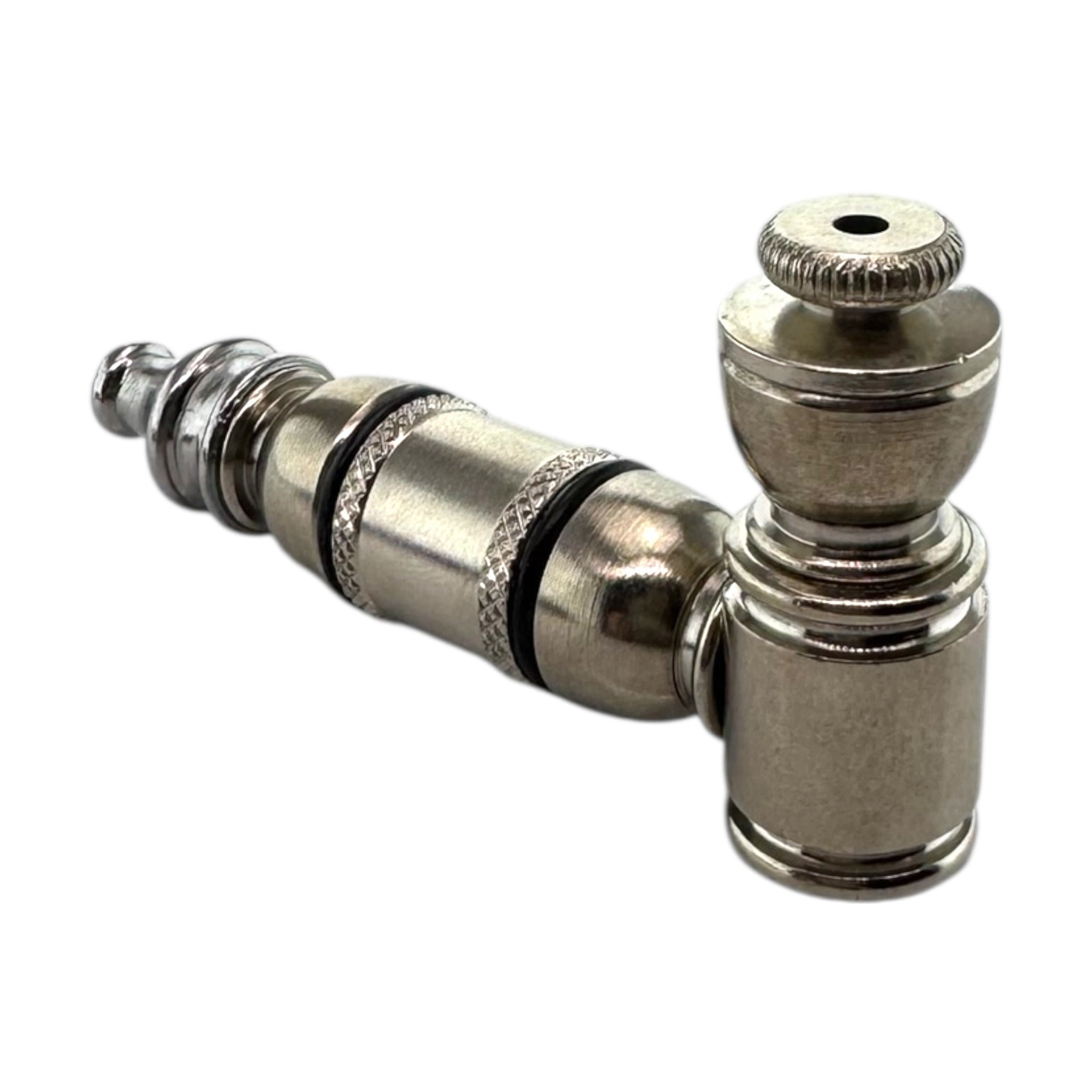 Small Silver Aluminum Extended Mini Chamber Hand Pipe With Cap