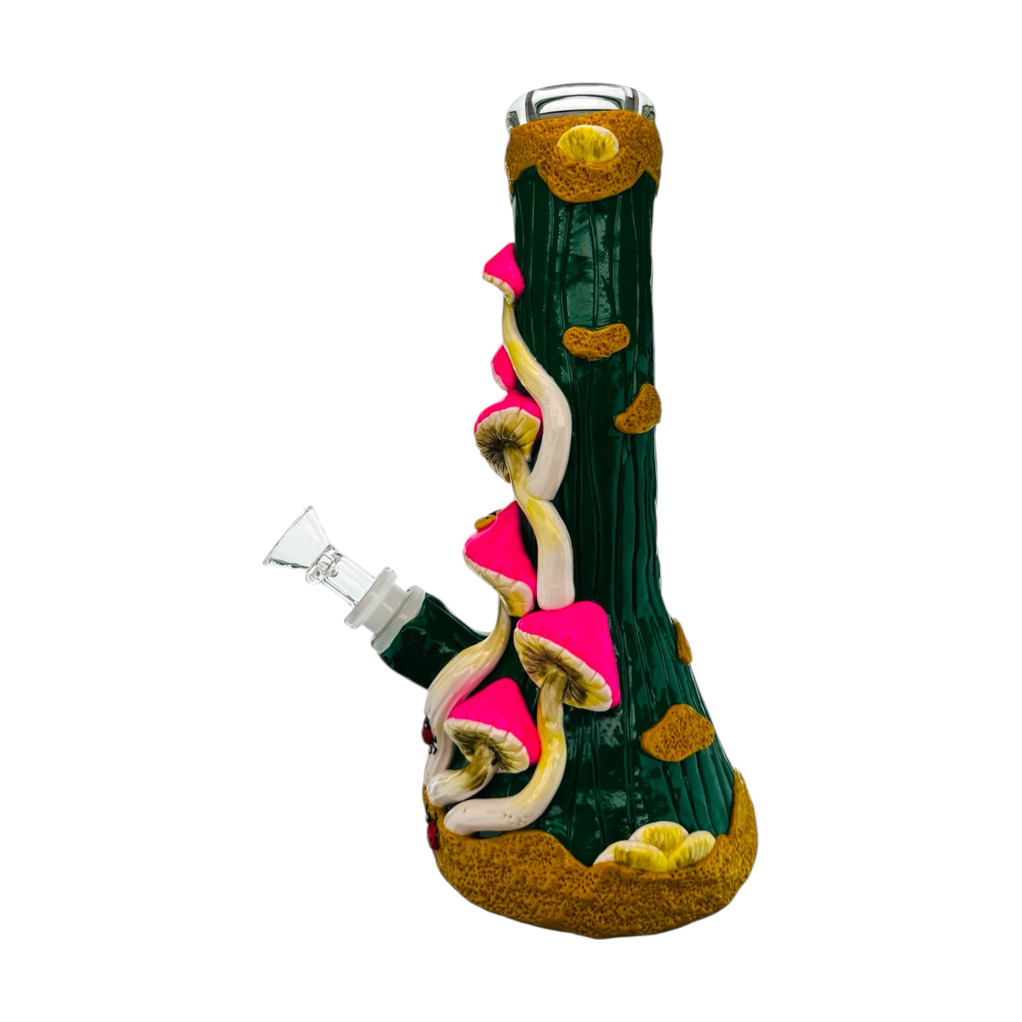 Pink Mushrooms With Snails And Lady Bugs Glass Beaker Water Pipe 