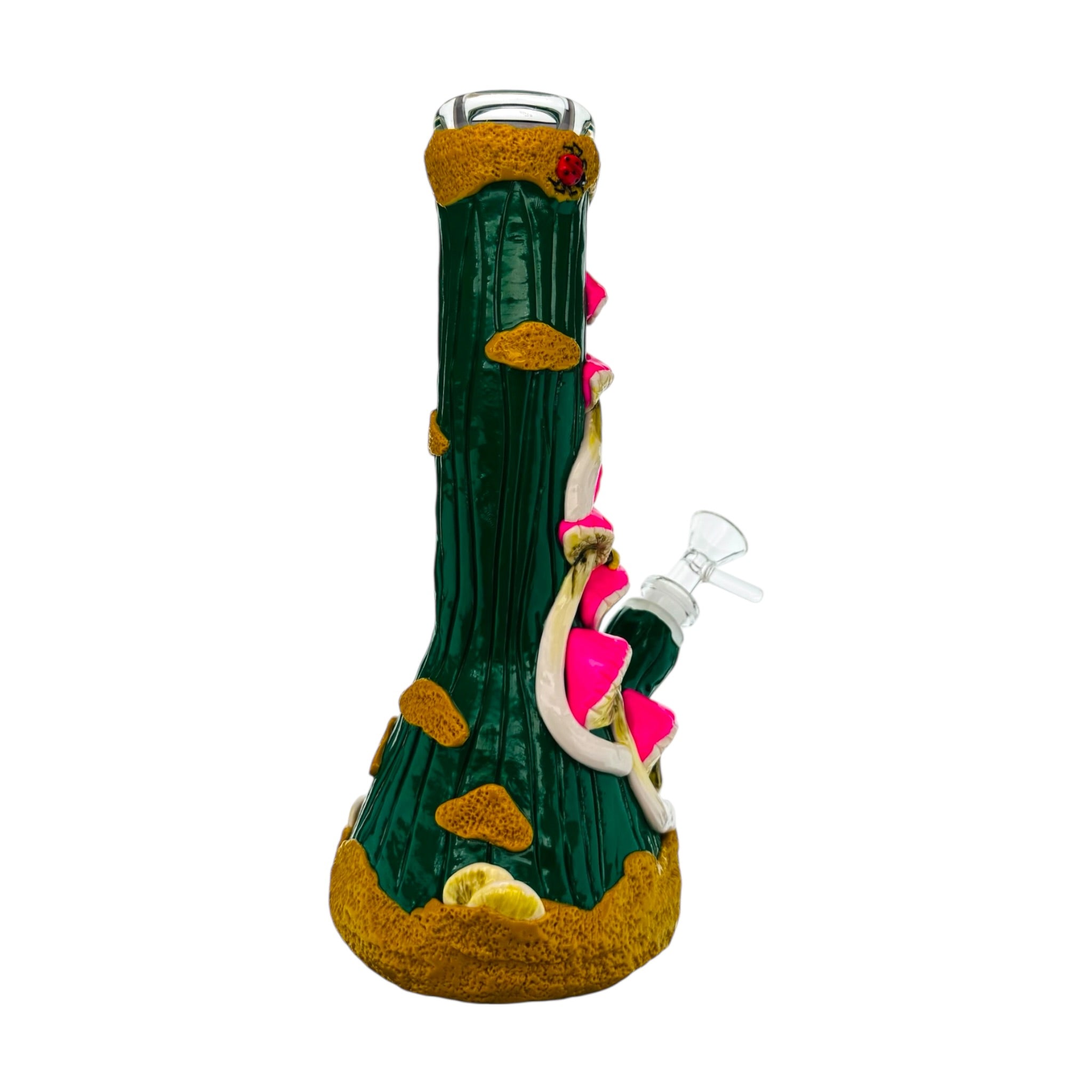 Pink Mushrooms With Snails And Lady Bugs Glass Beaker Water Pipe 