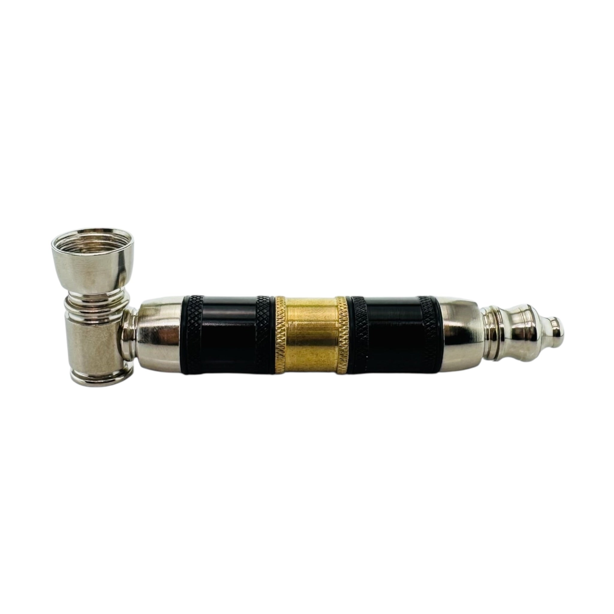 Silver Black And Gold Extra Large Extended Chamber Hand Pipe on a white background