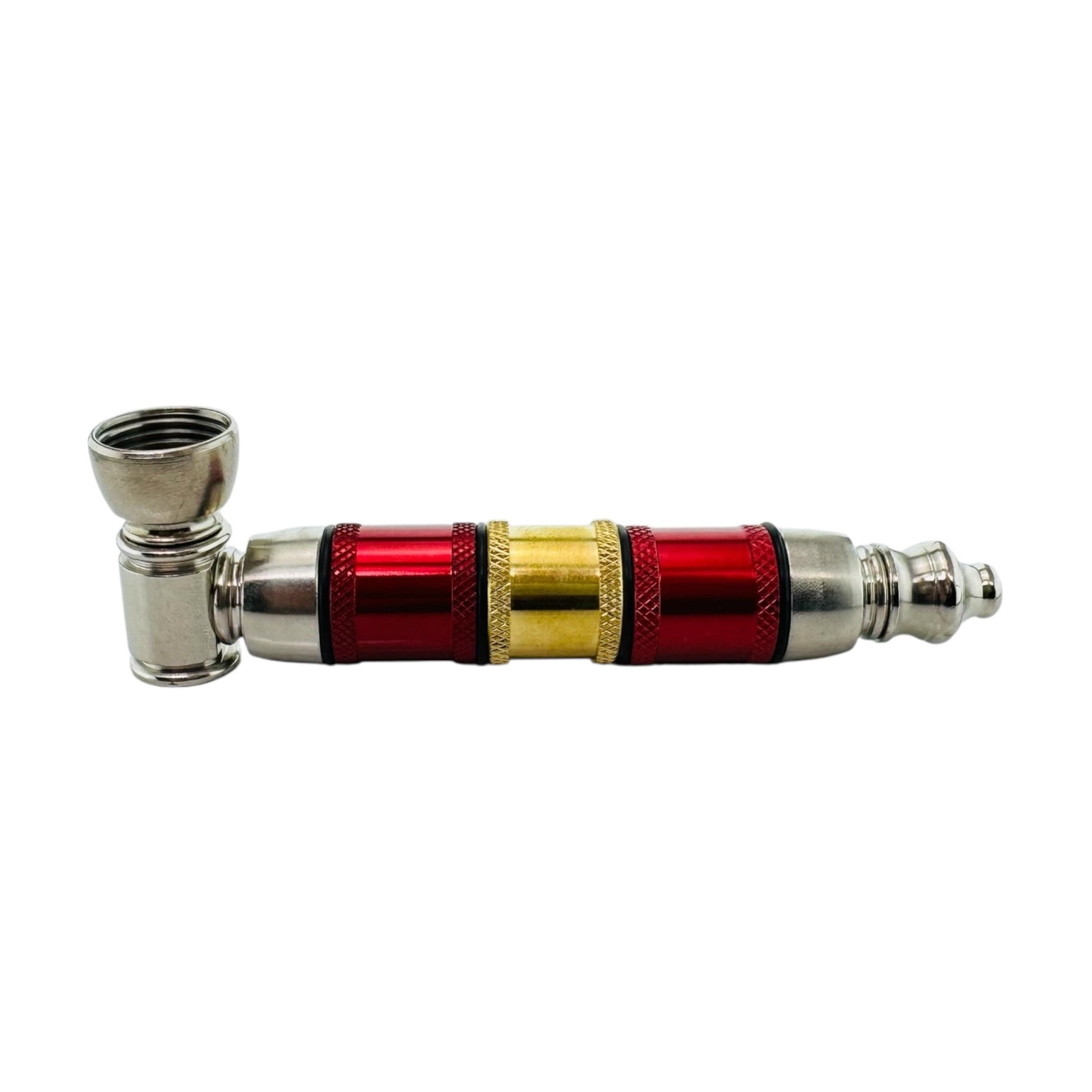 Silver Red And Gold Extra Large Extended Chamber Hand Pipe on a white background