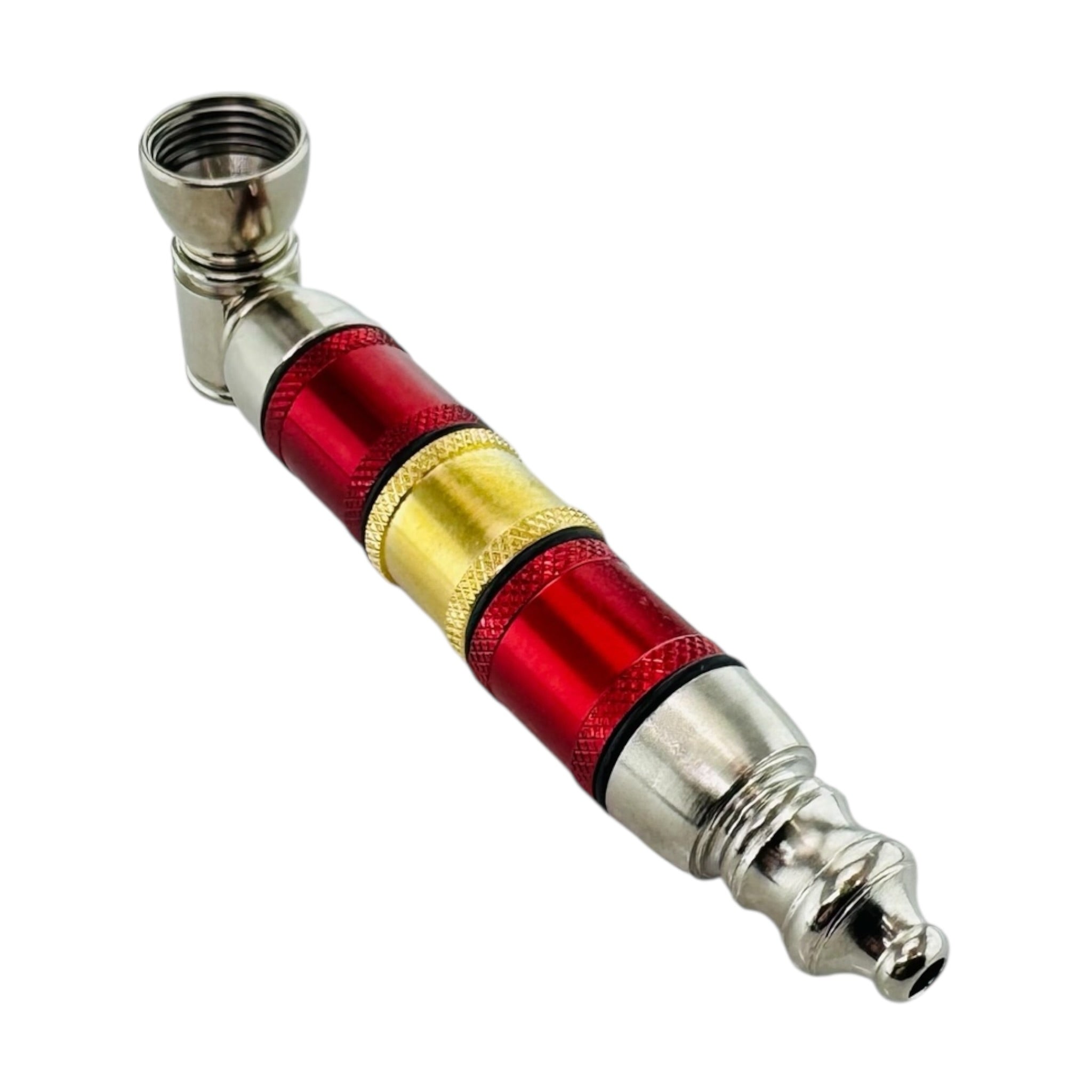 Silver Red And Gold Extra Large Extended Chamber Hand Pipe on a white background