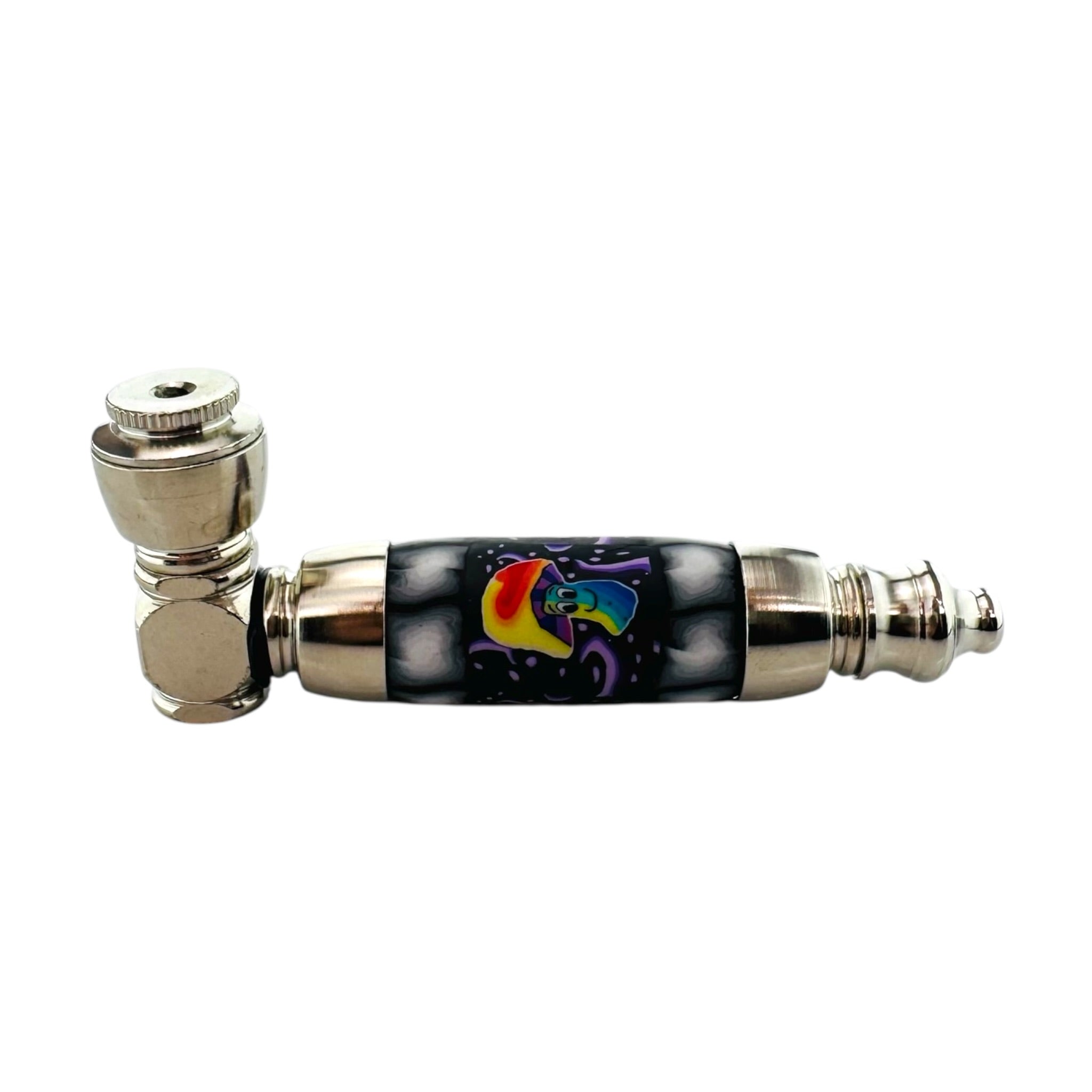 Large Chamber Metal Smoking Pipe With Rainbow Magical Mushroom