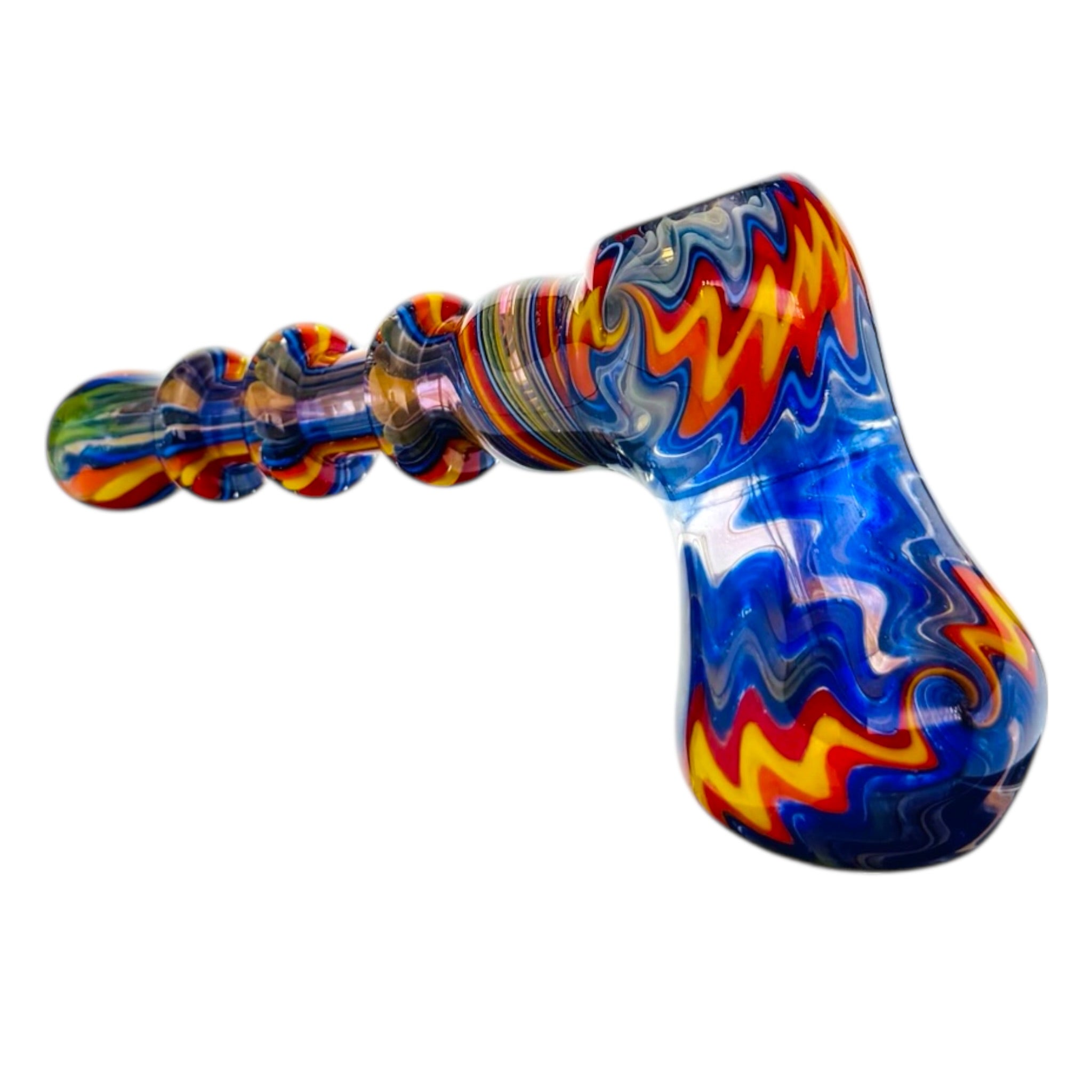 Blue With Colorful Linework Wig Wag Hammer Bubbler Water Pipe
