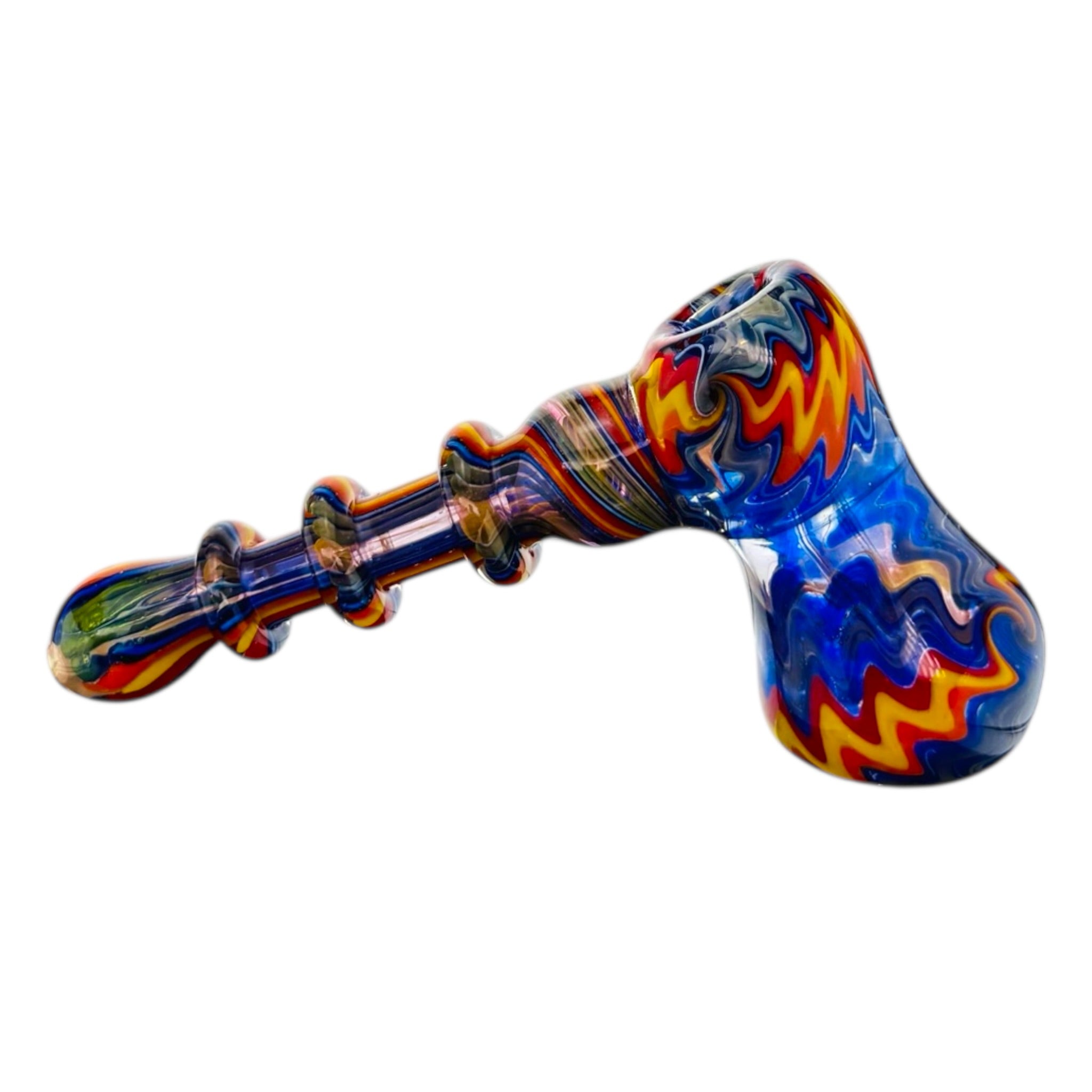 Blue With Colorful Linework Wig Wag Hammer Bubbler Water Pipe