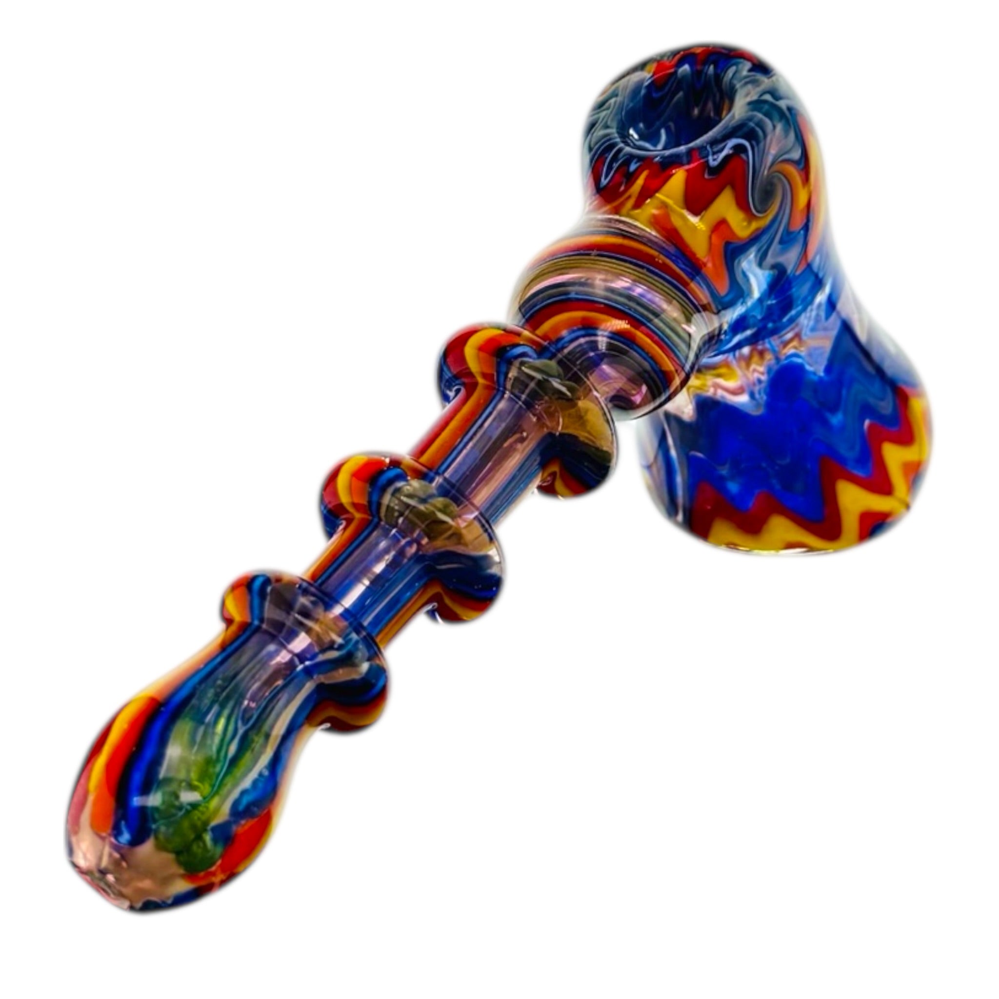 Blue With Colorful Linework Wig Wag Hammer Bubbler Water Pipe