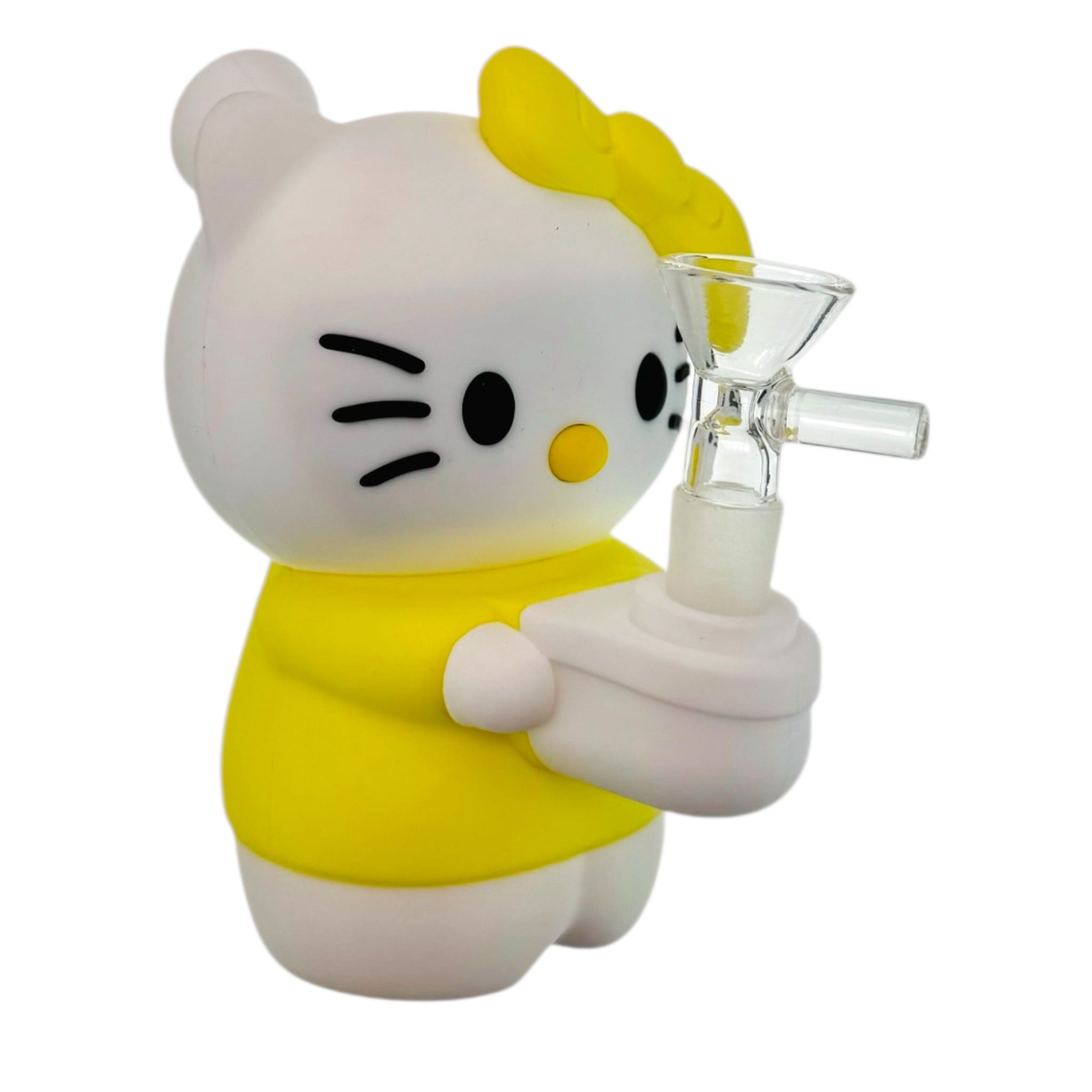 Yellow And White Kitty Silicone Rubber Bong