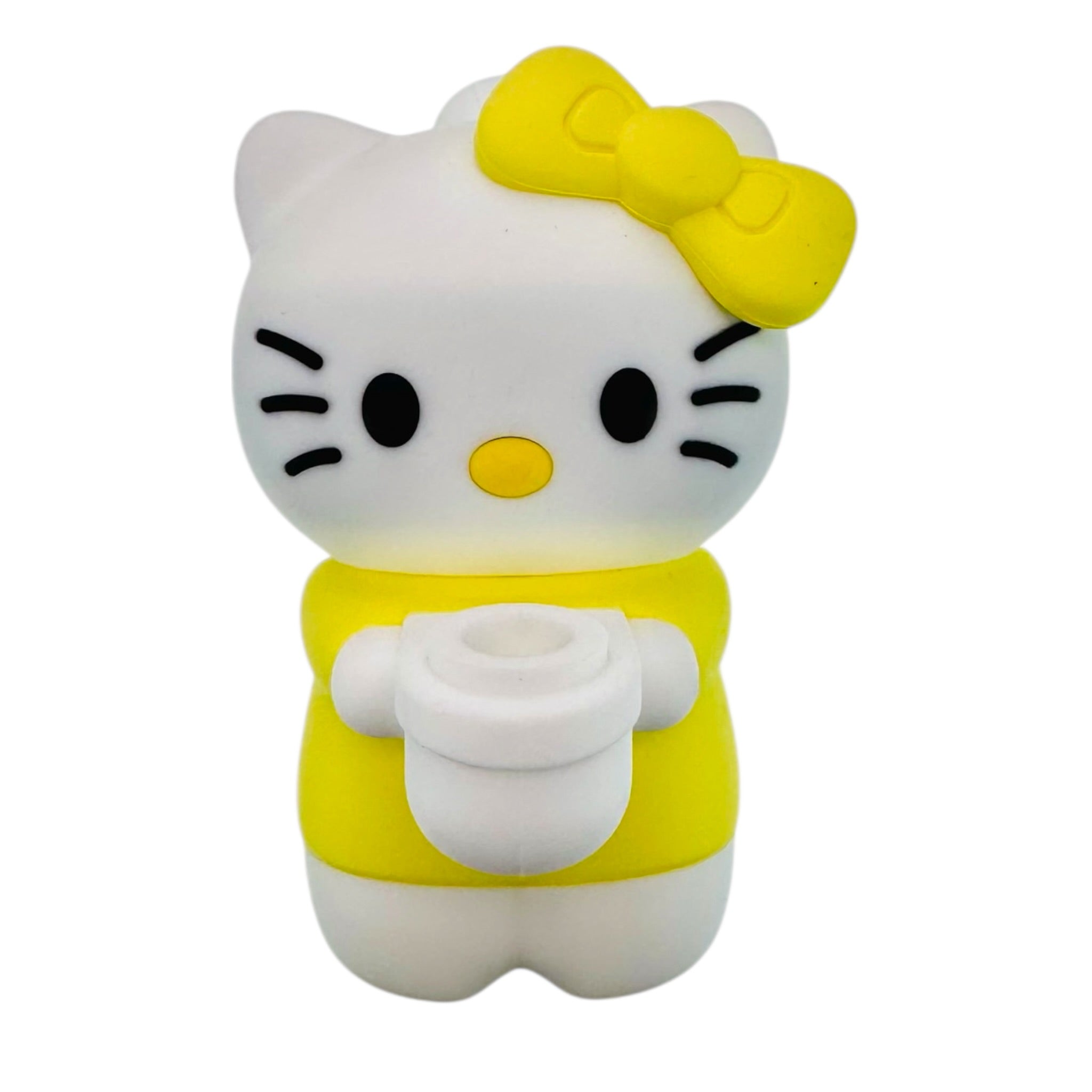 Yellow And White Kitty Silicone Rubber Bong