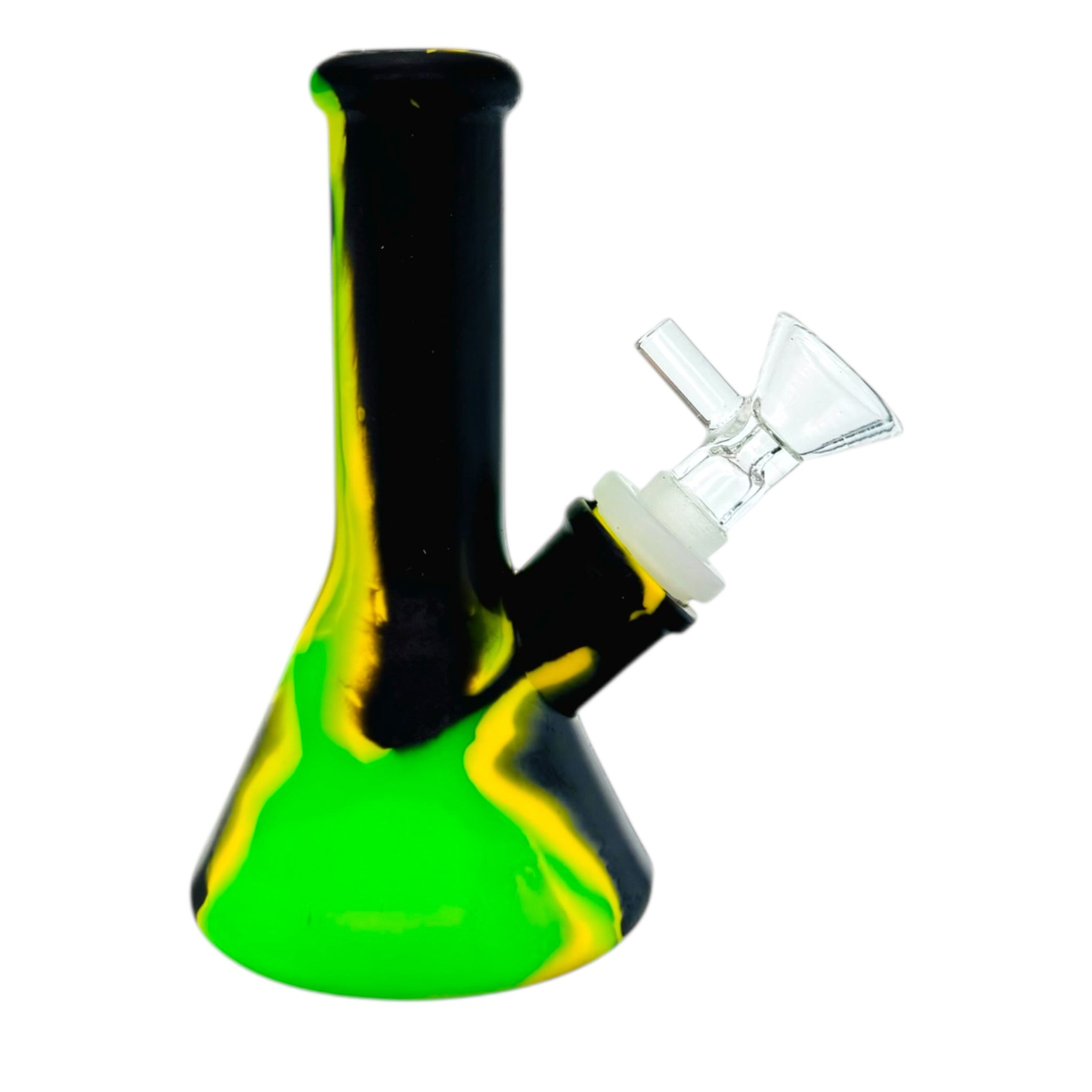 5 Inch Mini Silicone Beaker Bong Black Green And Yellow
