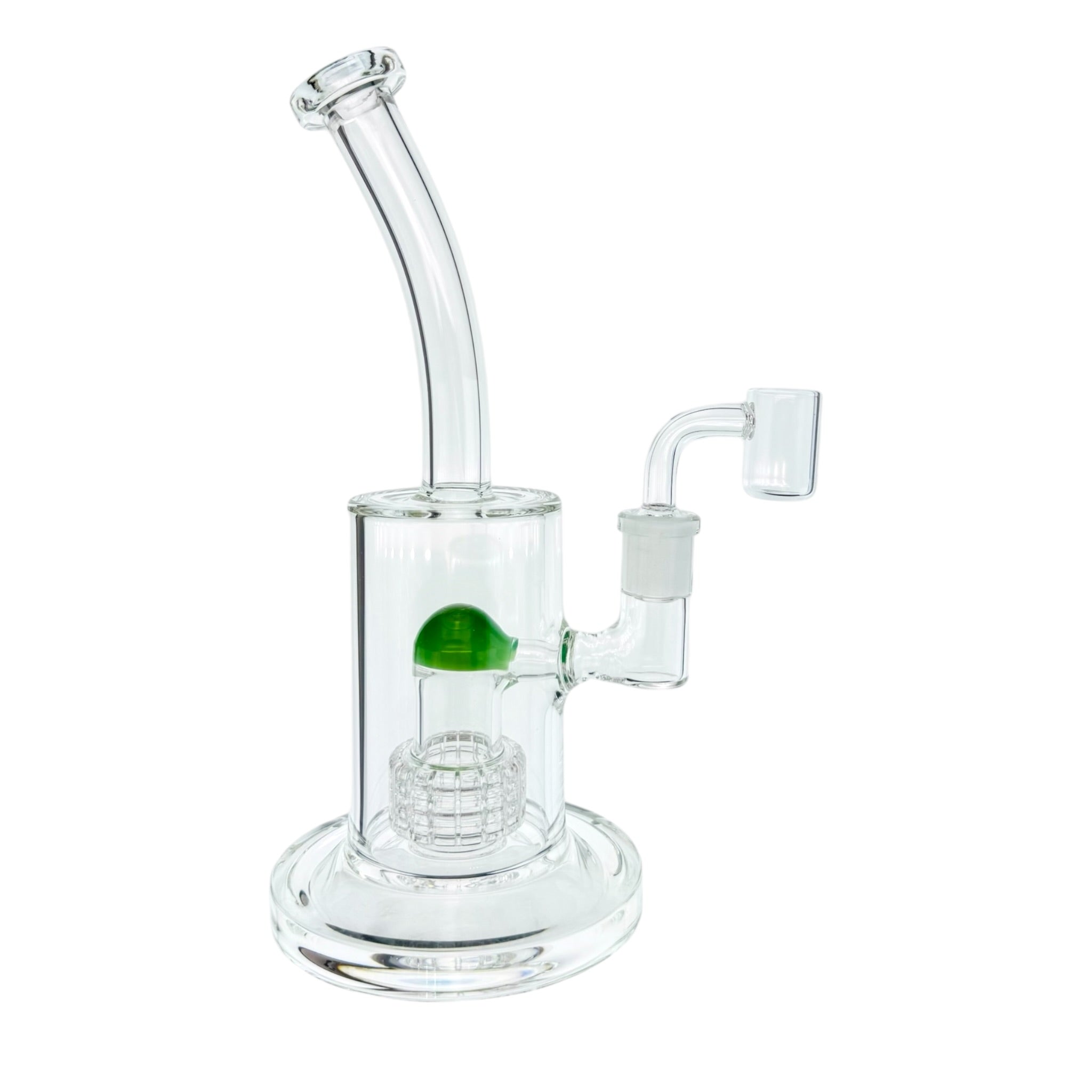 Clear Dab Rig With Jade Green Multi Slit Disc Perc 9 Inches Tall