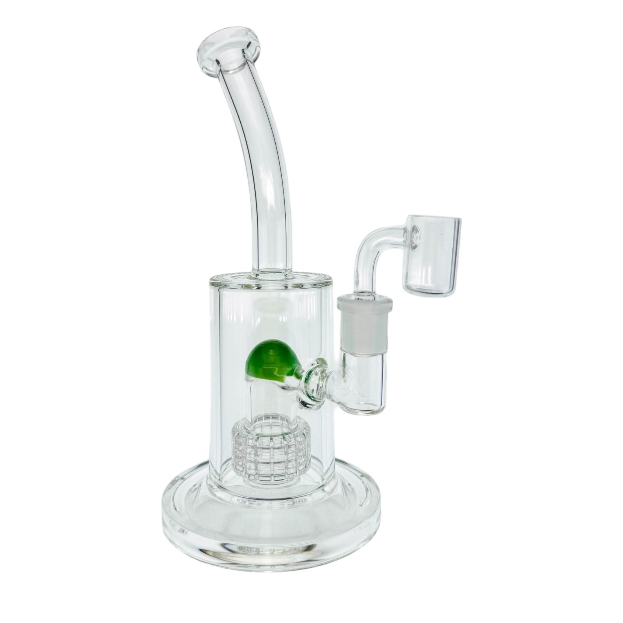 Clear Dab Rig With Jade Green Multi Slit Disc Perc 9 Inches Tall