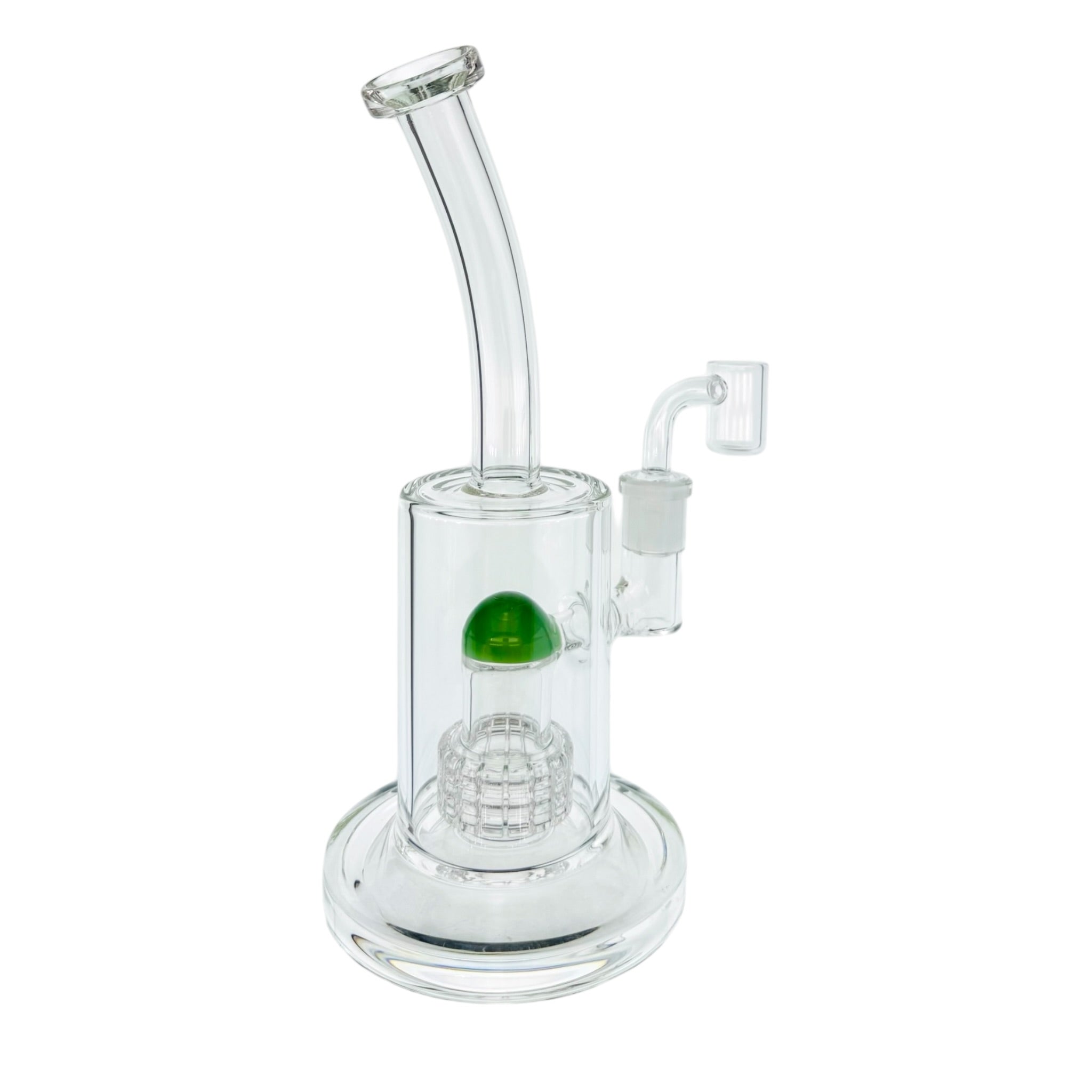 Clear Dab Rig With Jade Green Multi Slit Disc Perc 9 Inches Tall