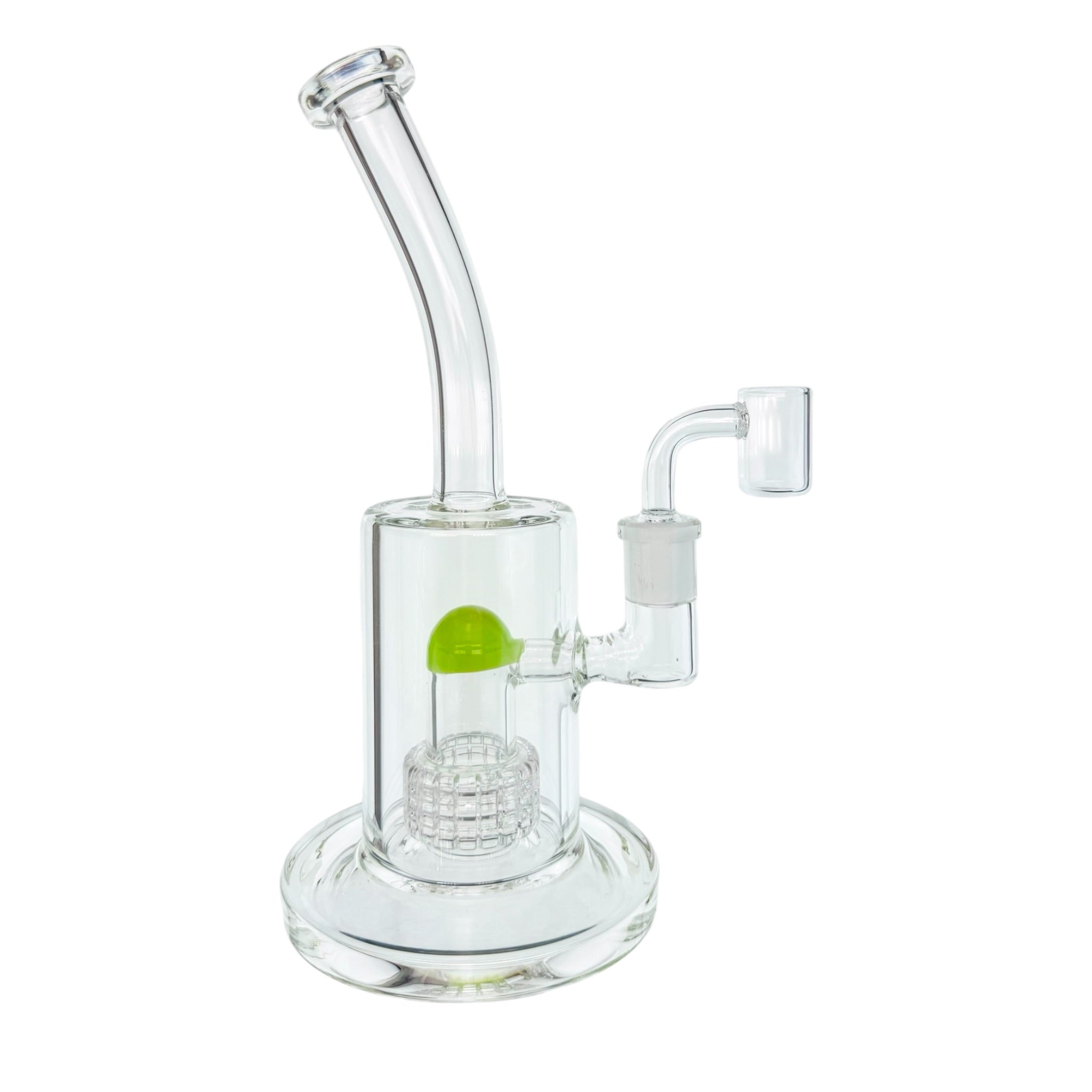 Clear Dab Rig With Sea Foam Green Multi Slit Disc Perc 9 Inches Tall