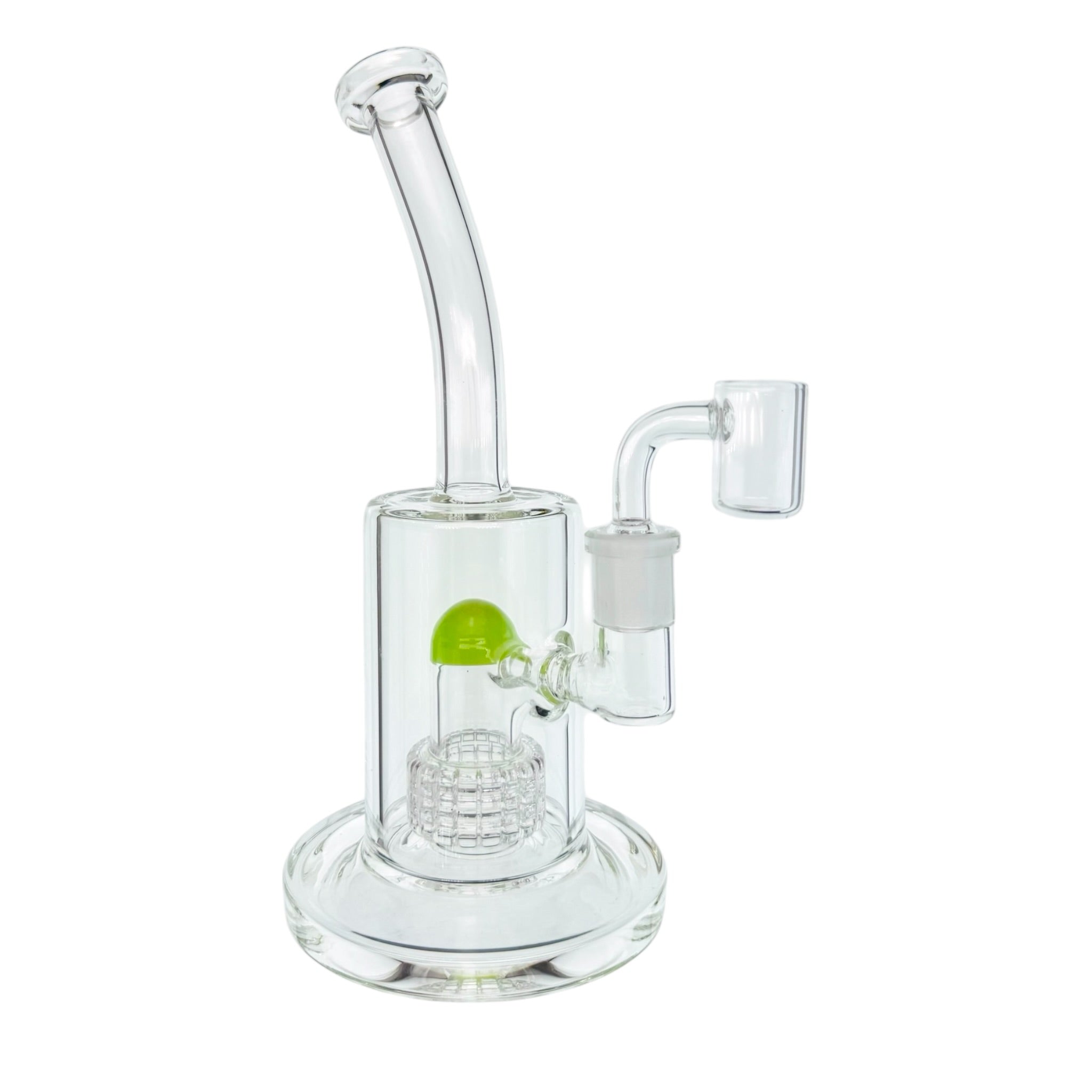 Clear Dab Rig With Sea Foam Green Multi Slit Disc Perc 9 Inches Tall