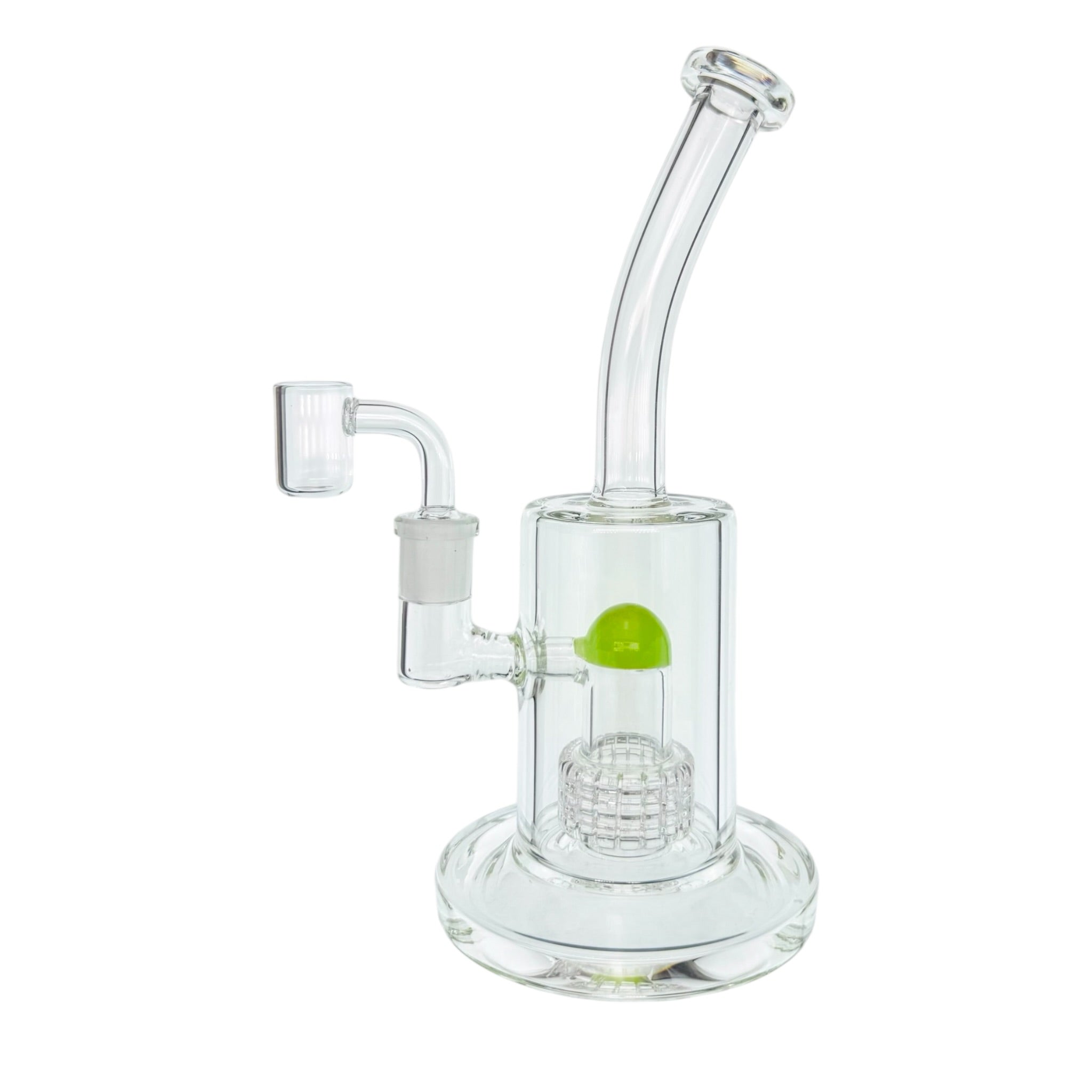 Clear Dab Rig With Sea Foam Green Multi Slit Disc Perc 9 Inches Tall