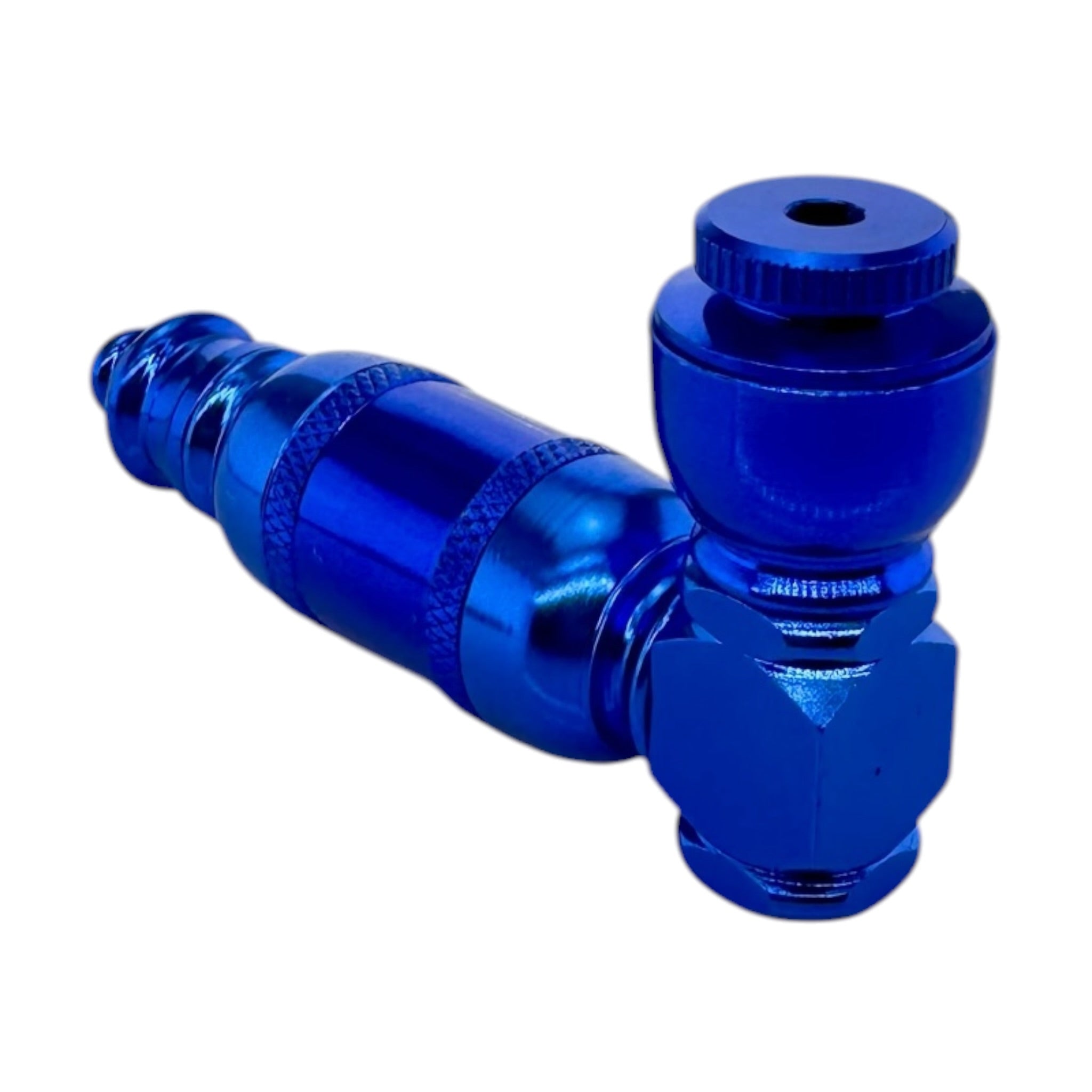Small Blue Aluminum Extended Mini Chamber Hand Pipe With Cap
