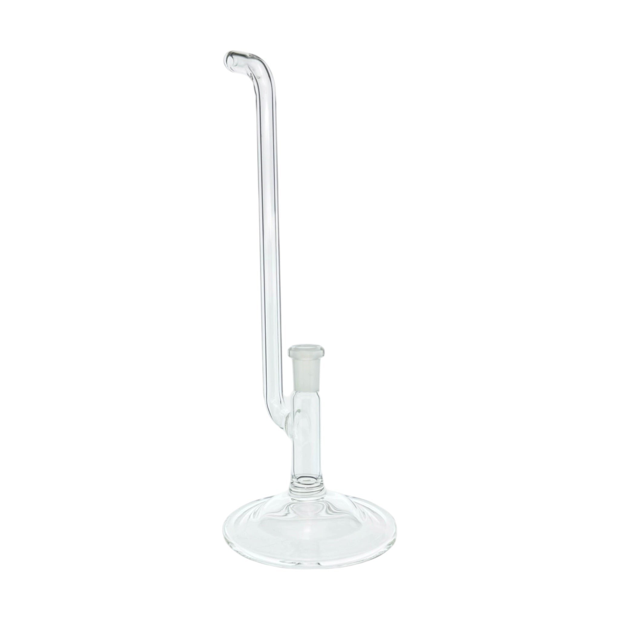 Clear glass water pipe with a long neck on a white background