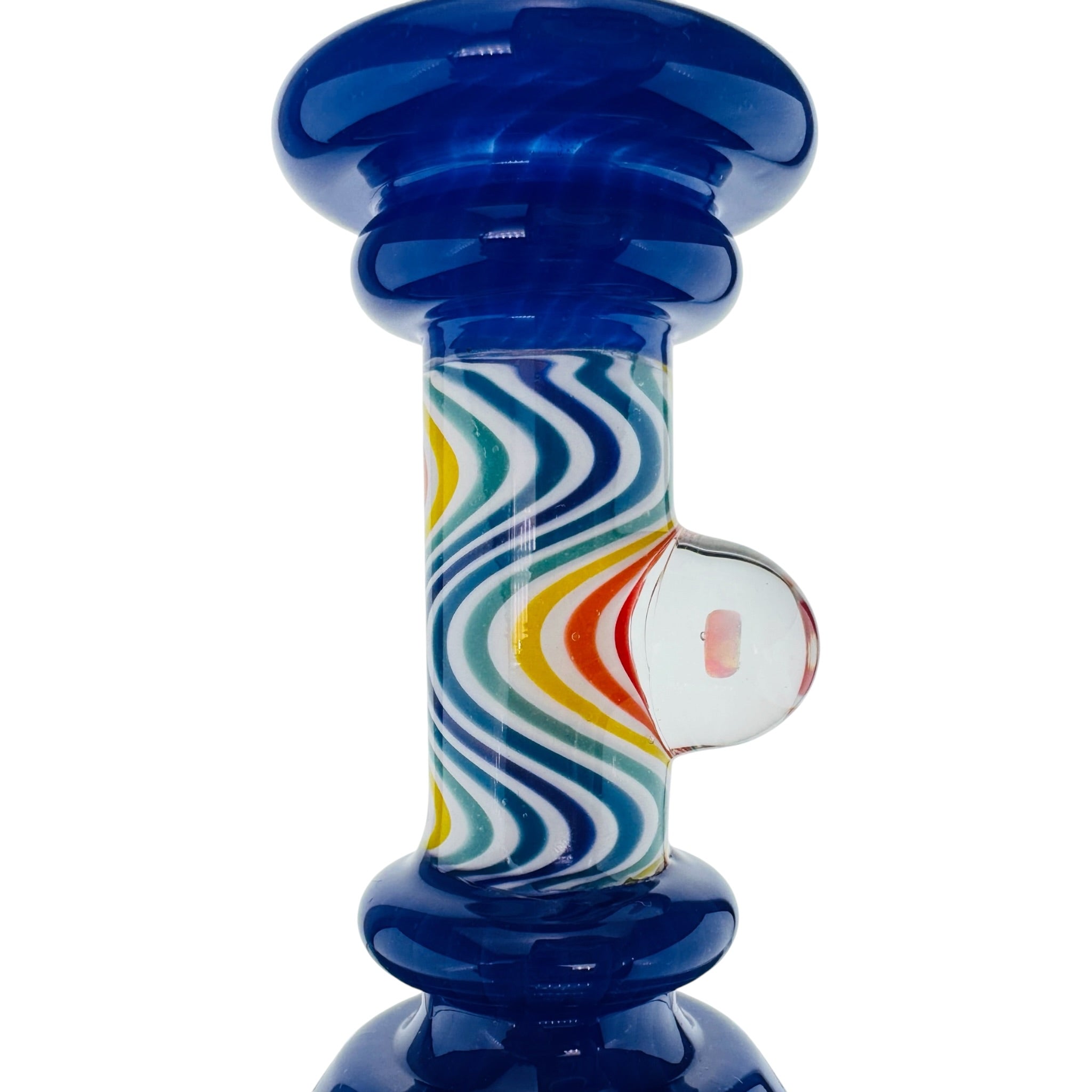 Blue With Rainbow Line Work And Opal Dry Hit Attachment For Puffco Peak And Peak Pro