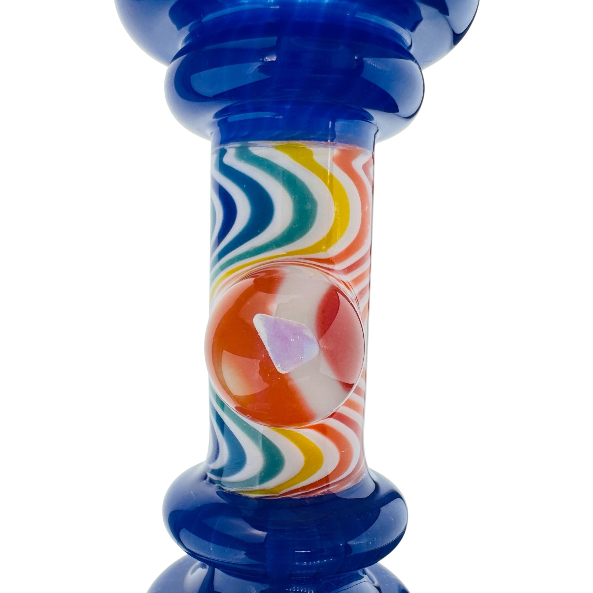 Blue With Rainbow Line Work And Opal Dry Hit Attachment For Puffco Peak And Peak Pro