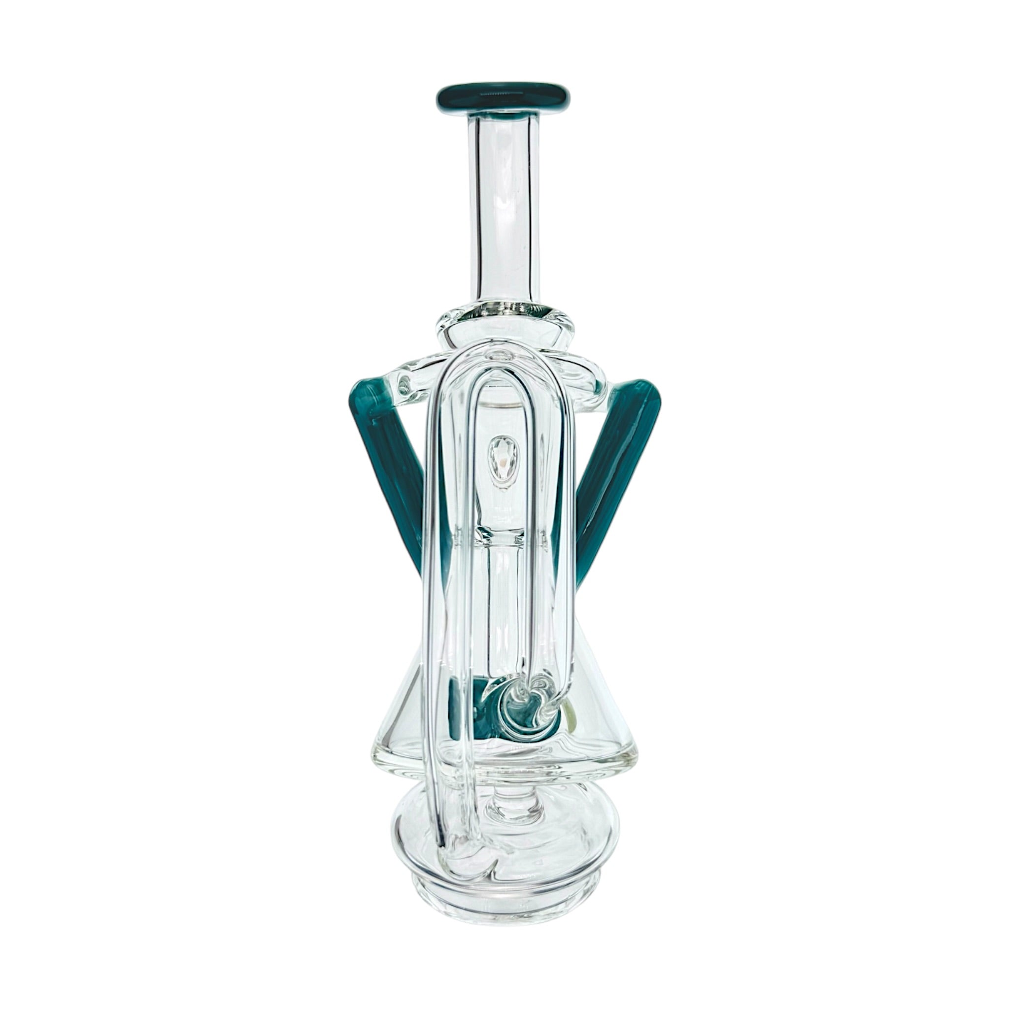 Teal Dual Uptake Glass Internal Recycler With Opal Water Attachment For Puffco Peak And Peak Pro
