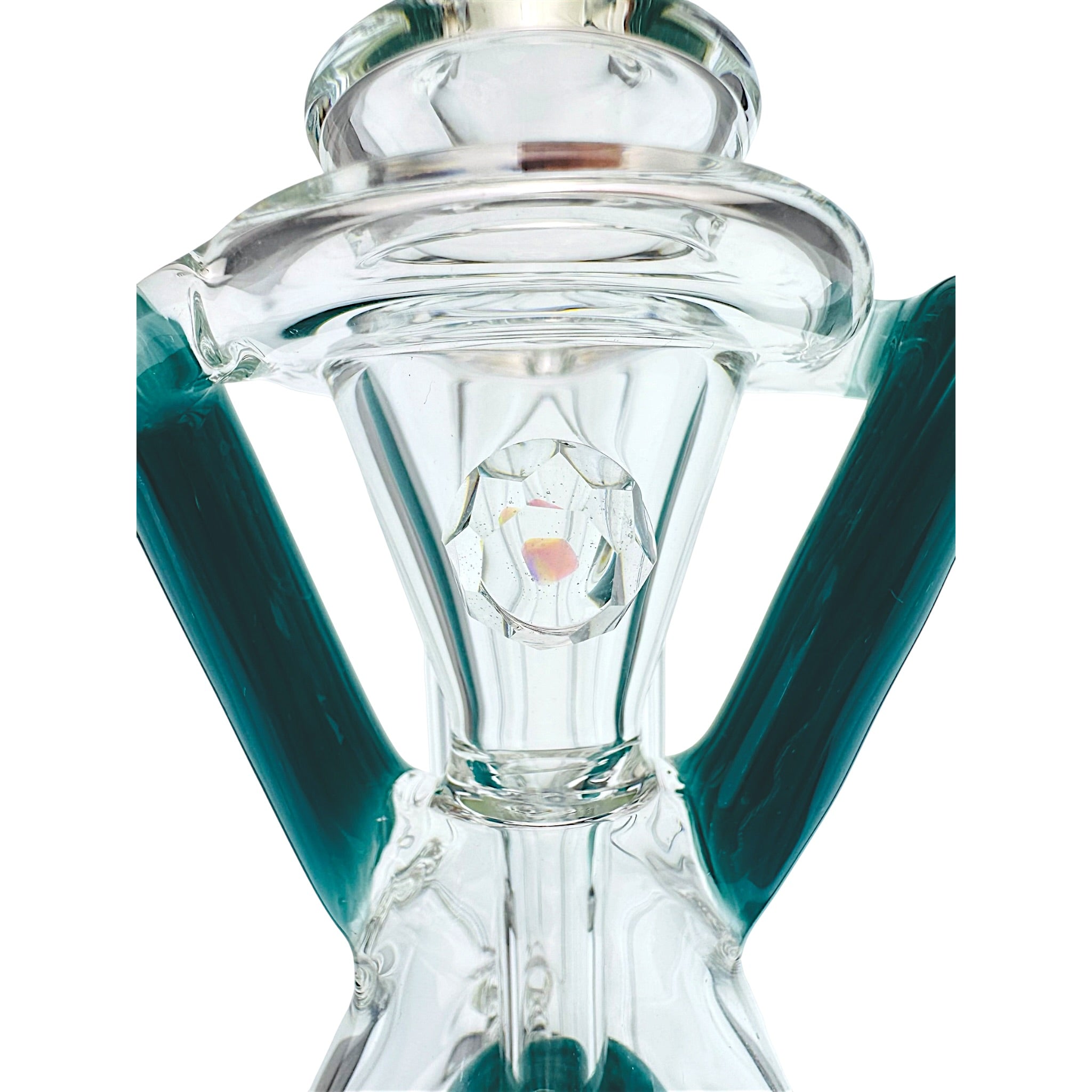Teal Dual Uptake Glass Internal Recycler With Opal Water Attachment For Puffco Peak And Peak Pro