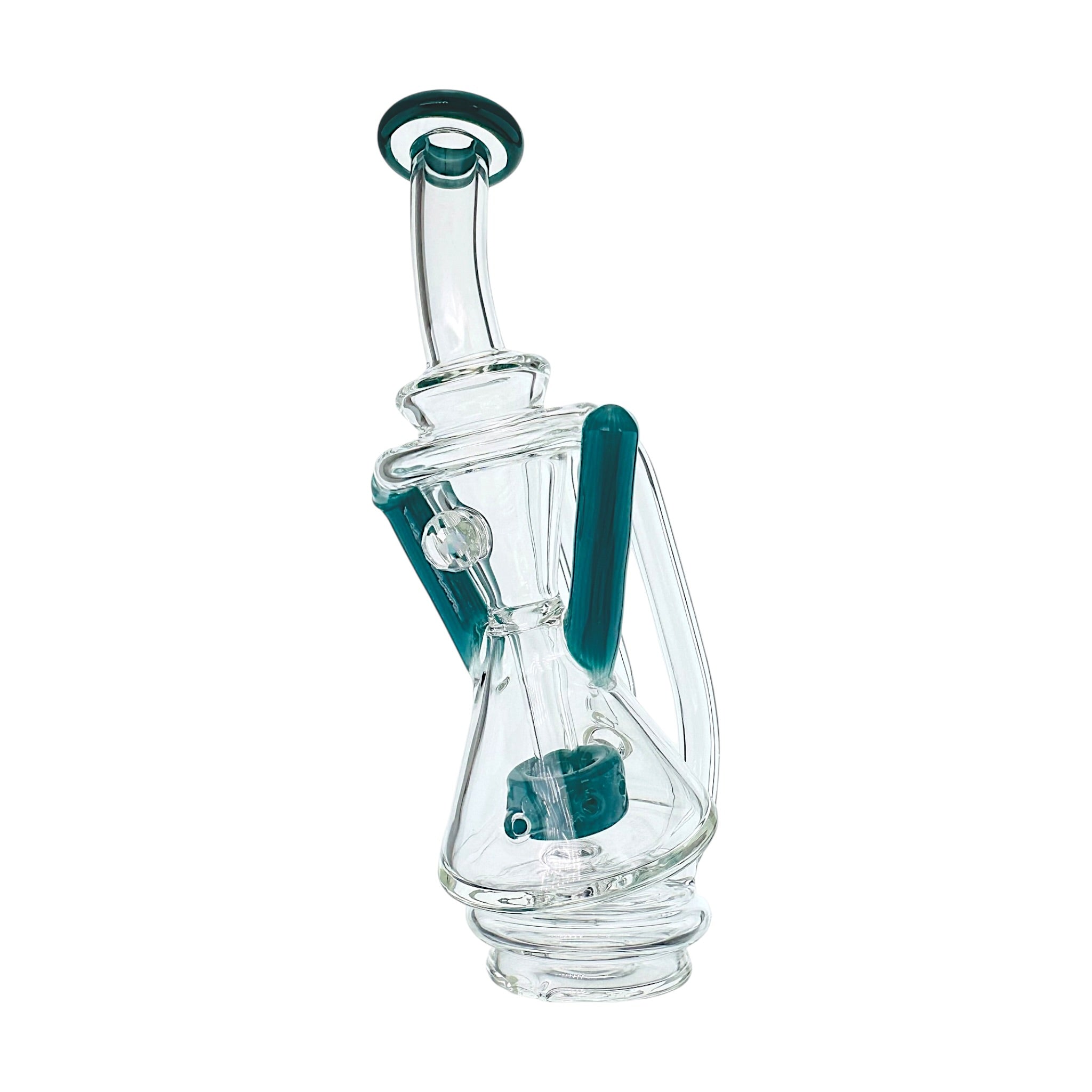 Teal Dual Uptake Glass Internal Recycler With Opal Water Attachment For Puffco Peak And Peak Pro
