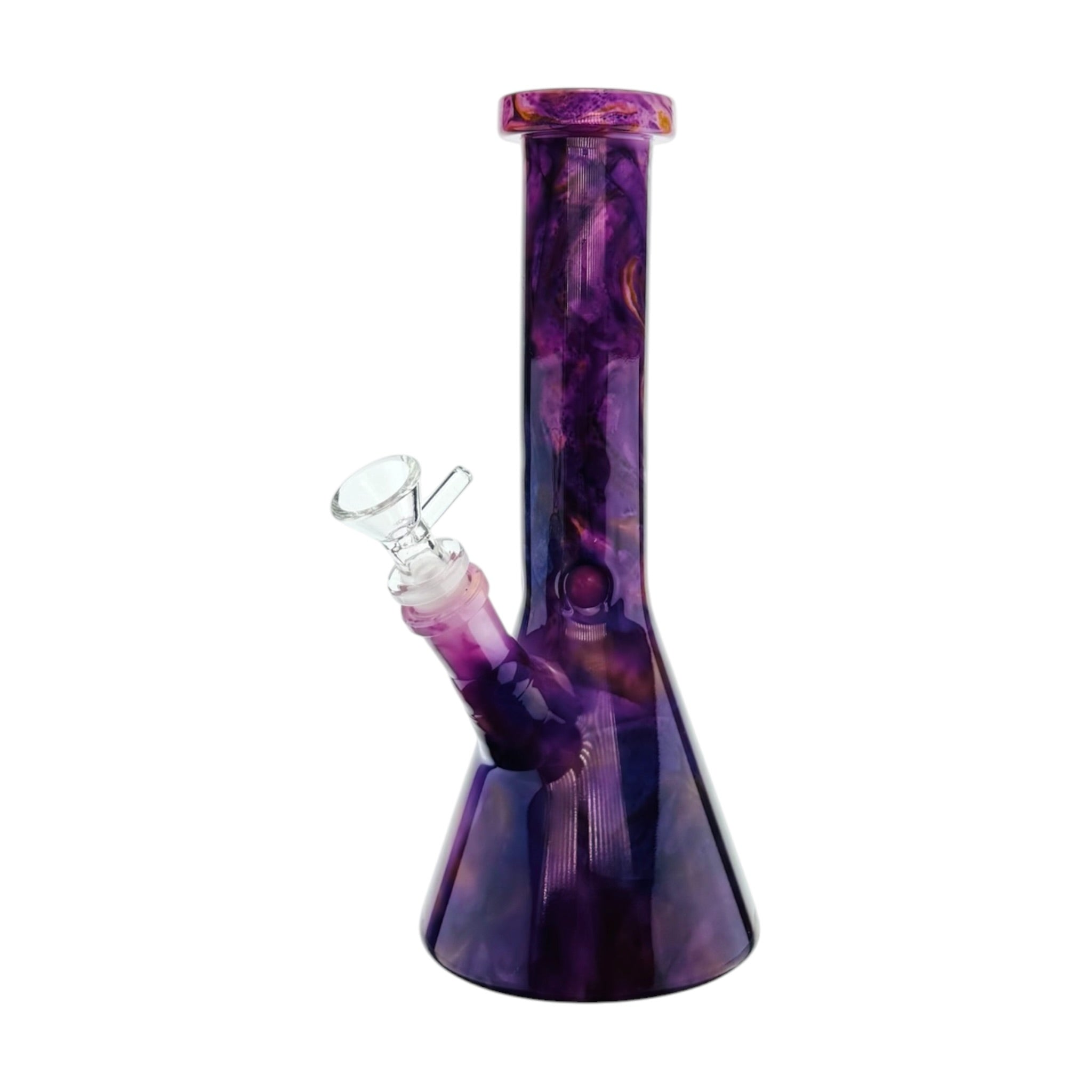 Purple glass smoking device on a white background