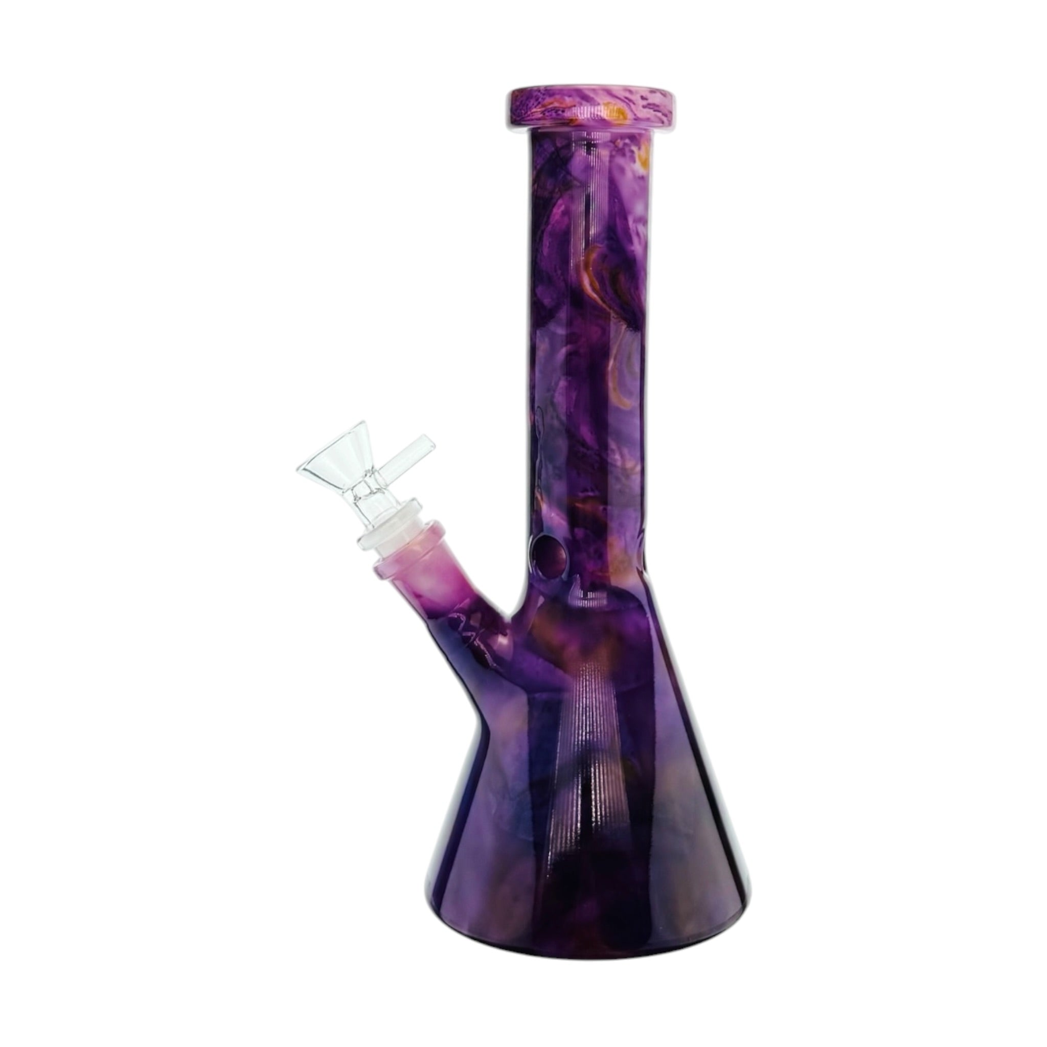 Purple glass water pipe on a white background
