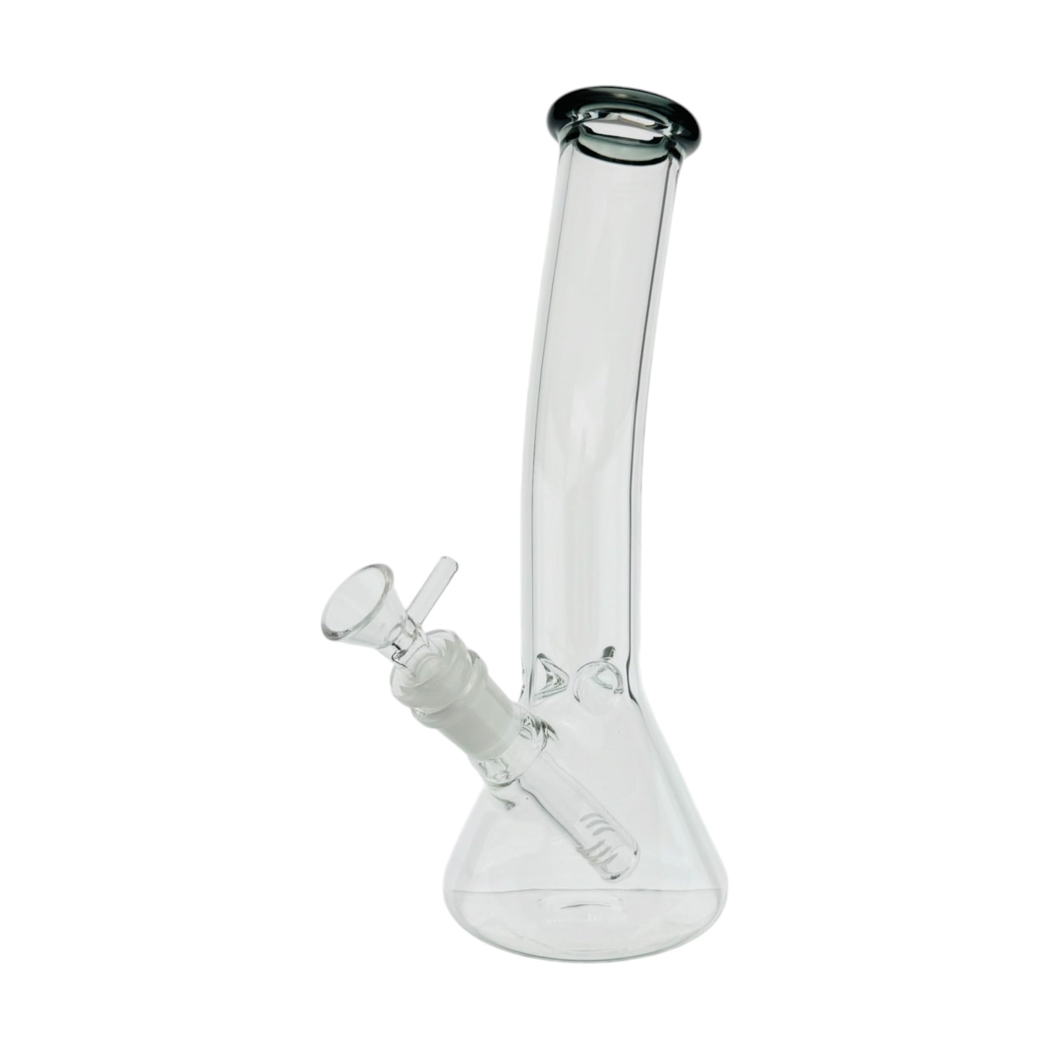 Clear Beaker Glass Water Pipe Bong With Bent Neck And Shadow Black Mouthpiece 10 inches tall