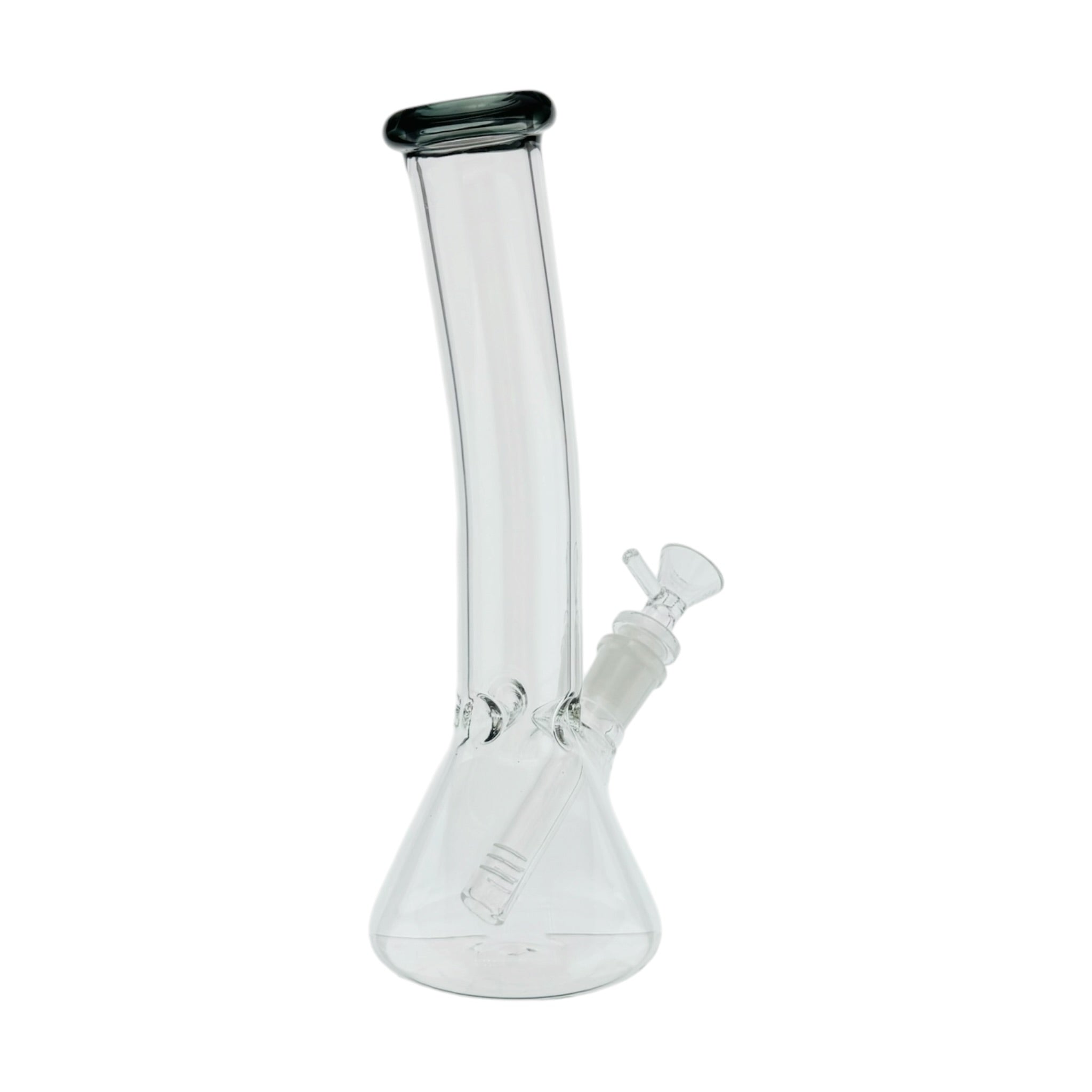 Clear Beaker Glass Water Pipe Bong With Bent Neck And Shadow Black Mouthpiece 10 inches tall