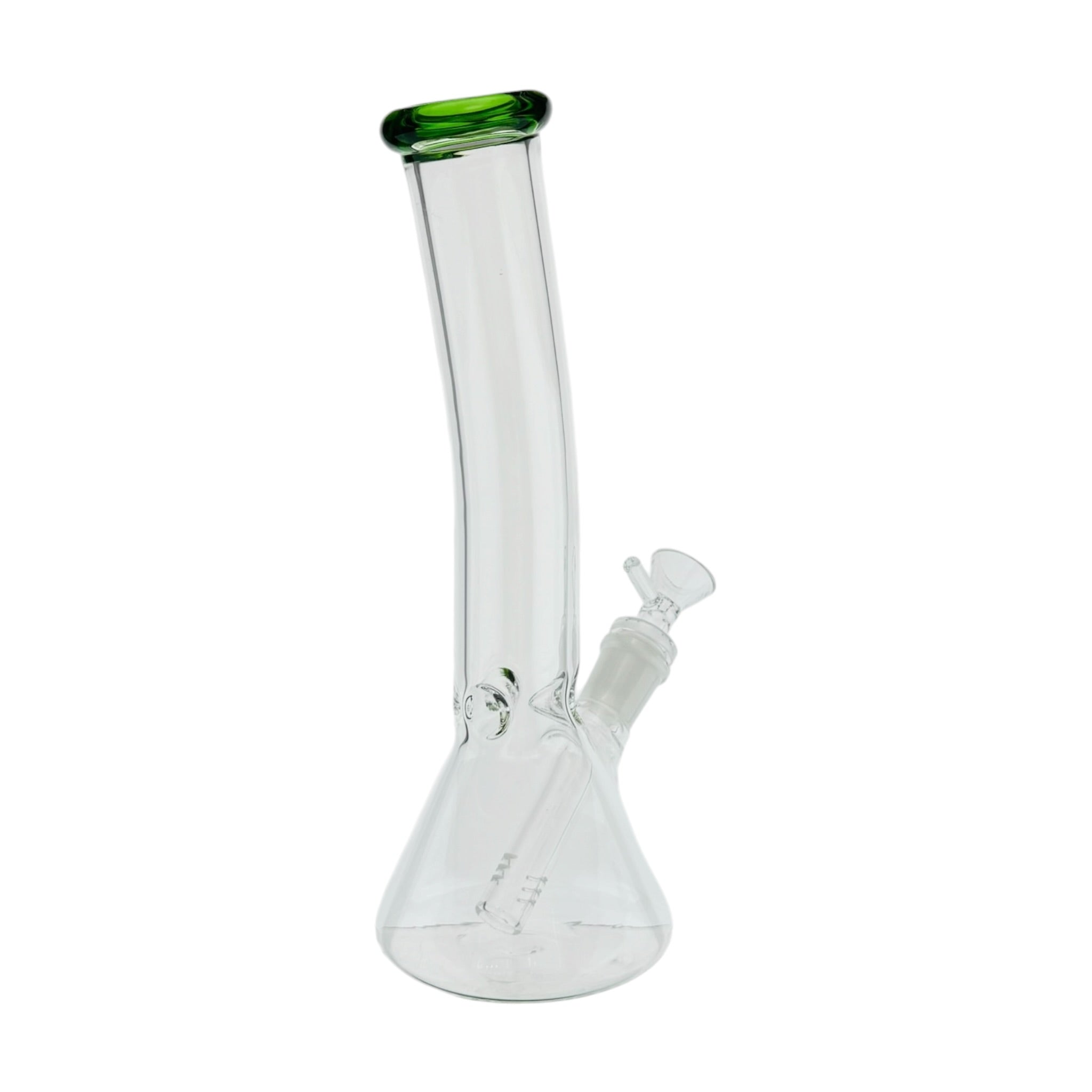 Clear Beaker Glass Water Pipe Bong With Bent Neck And Green Mouthpiece