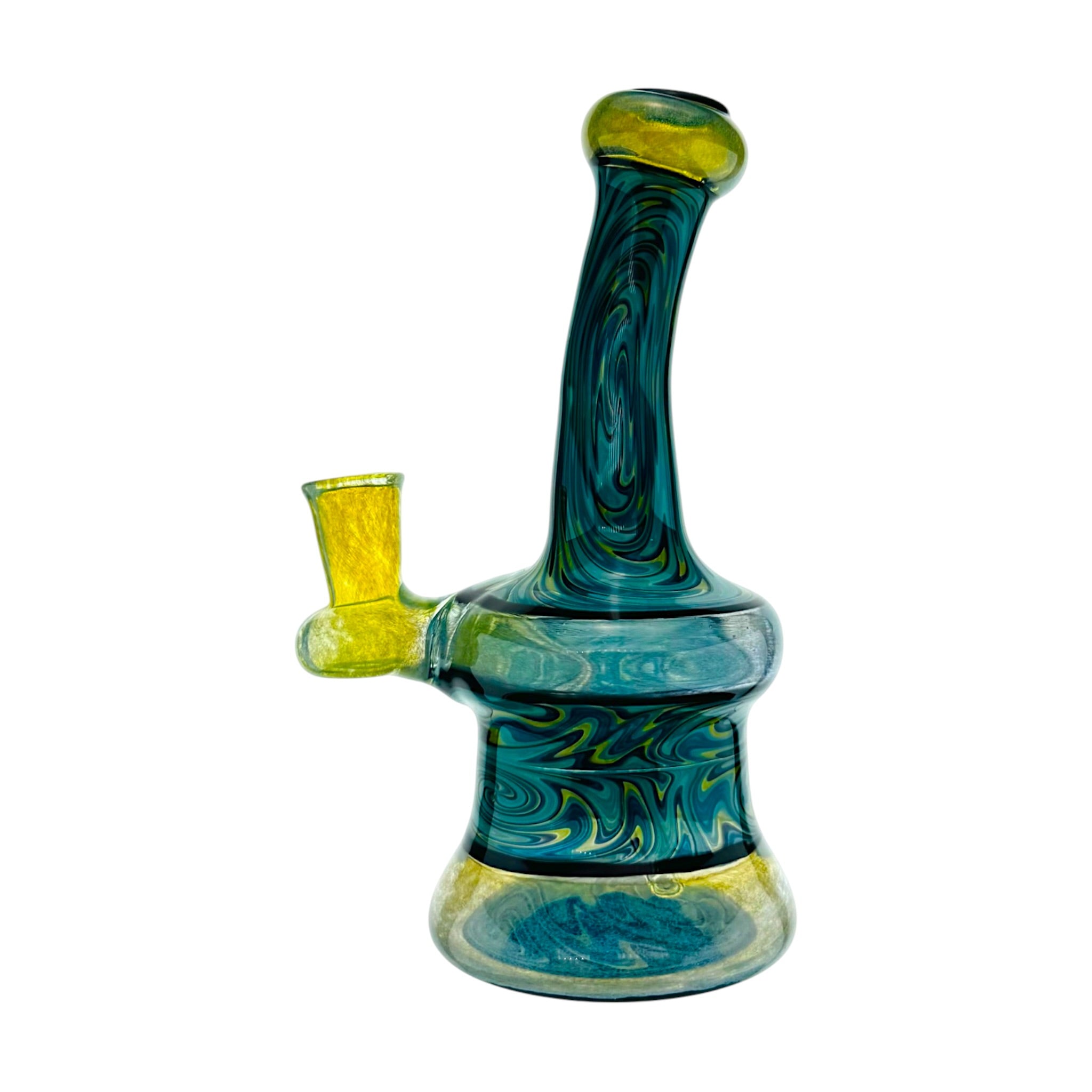 heady glass by artist Irene Glass Blue Green Yellow Linework water pipe Dab Rig With Fuming
