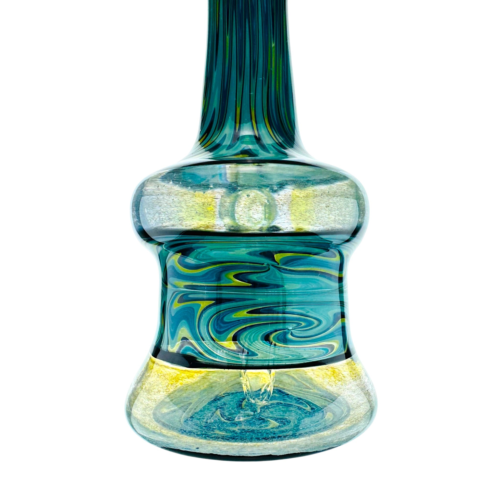 heady glass by artist Irene Glass Blue Green Yellow Linework water pipe Dab Rig With Fuming