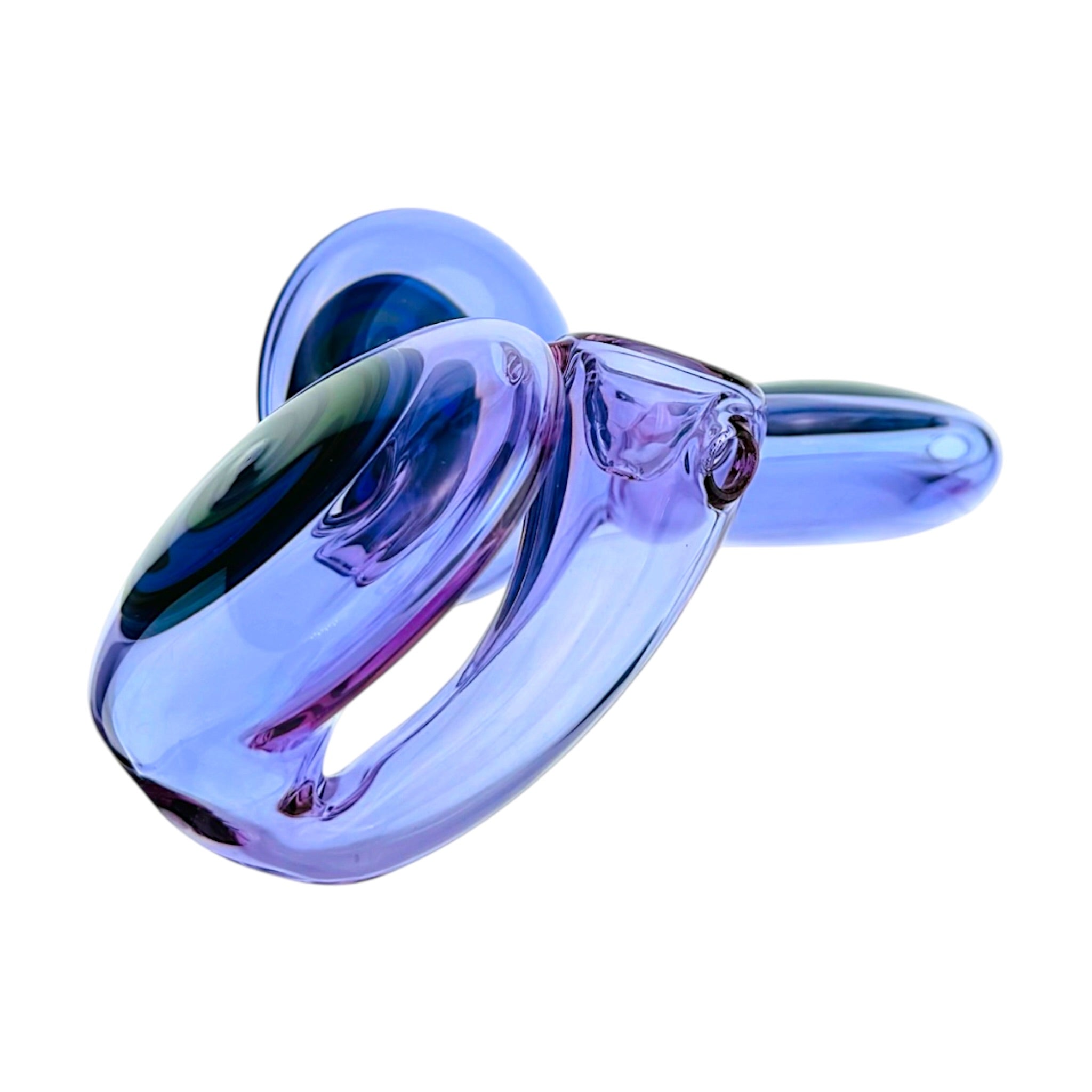 Unique Triple Wig Wag Line Work Disc Purple Glass Hand Pipe