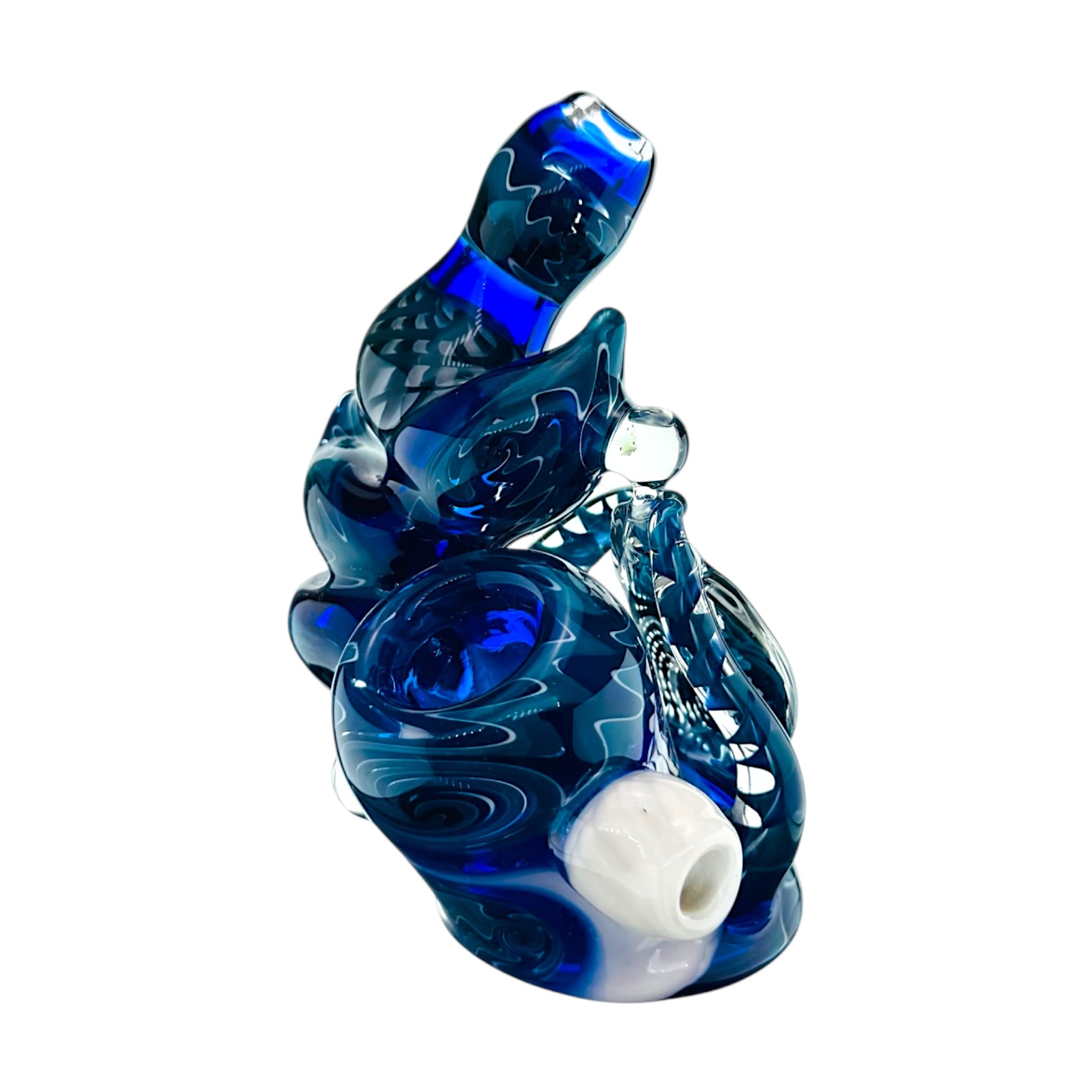 Heady Old School Stand Up Dry Pipe With Blue Wig Wag Linework And Multiple Opals