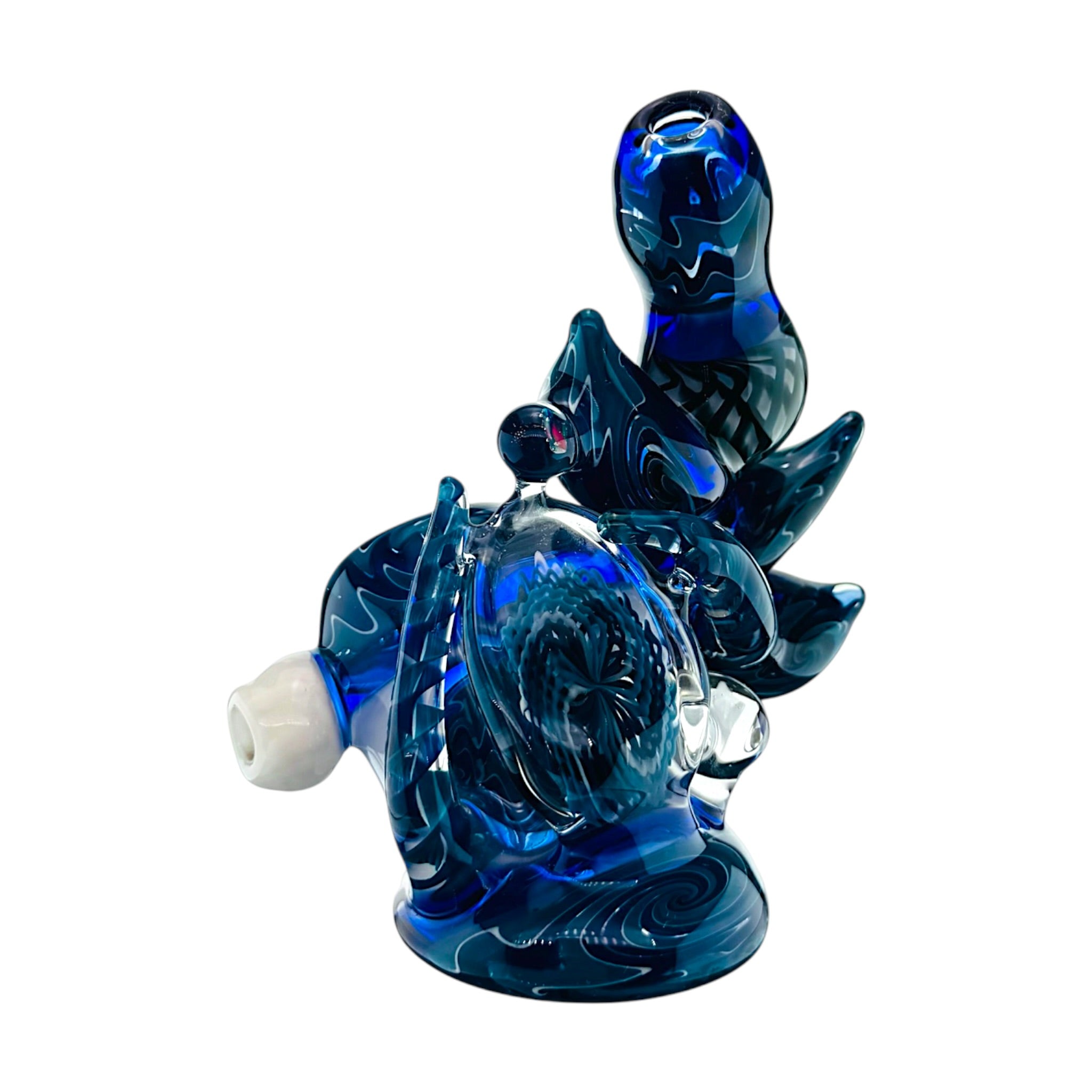 Heady Old School Stand Up Dry Pipe With Blue Wig Wag Linework And Multiple Opals