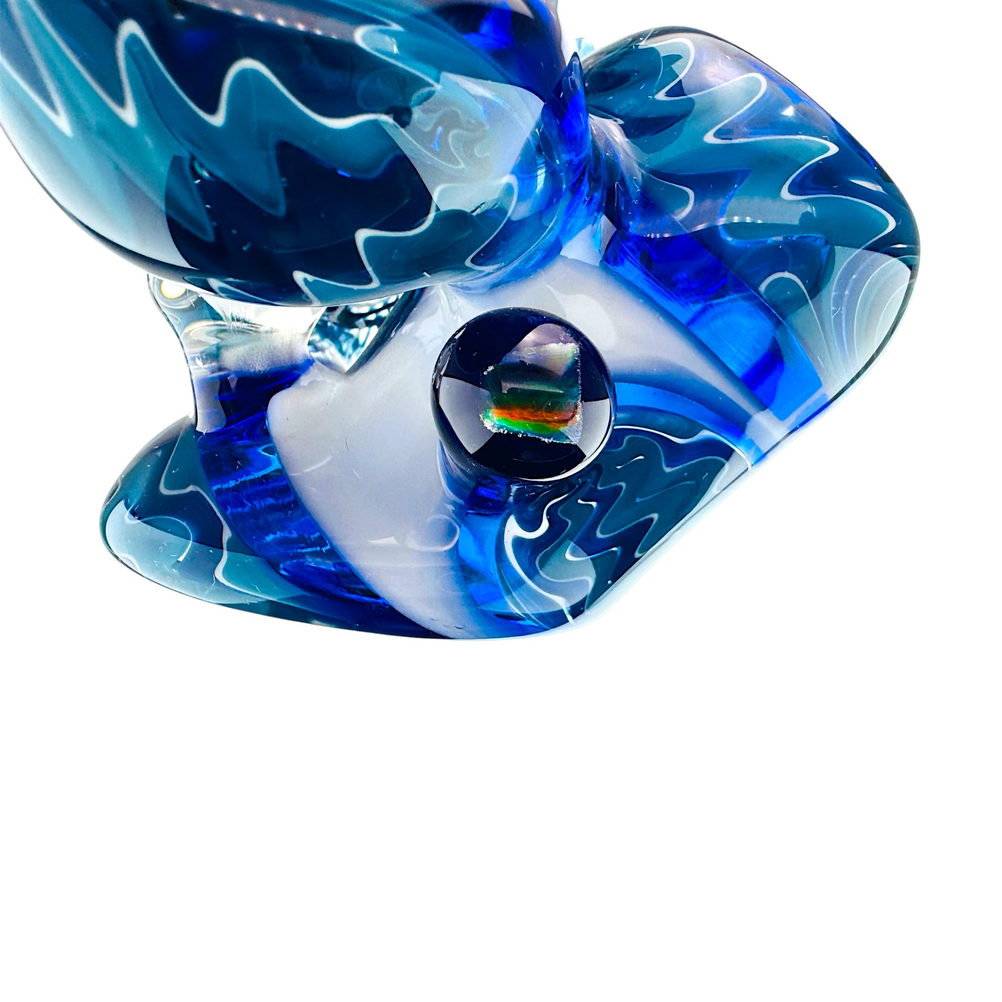 Heady Old School Stand Up Dry Pipe With Blue Wig Wag Linework And Multiple Opals