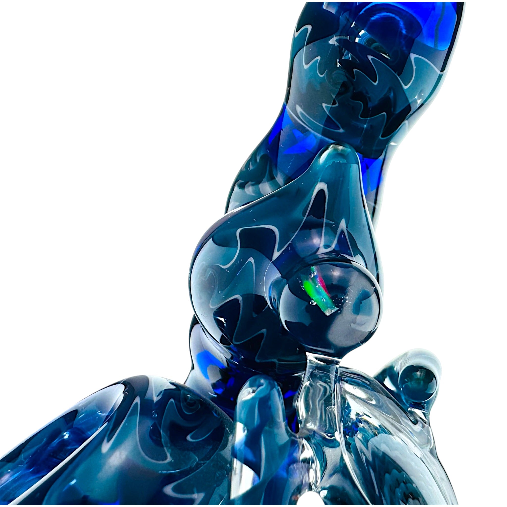 Heady Old School Stand Up Dry Pipe With Blue Wig Wag Linework And Multiple Opals