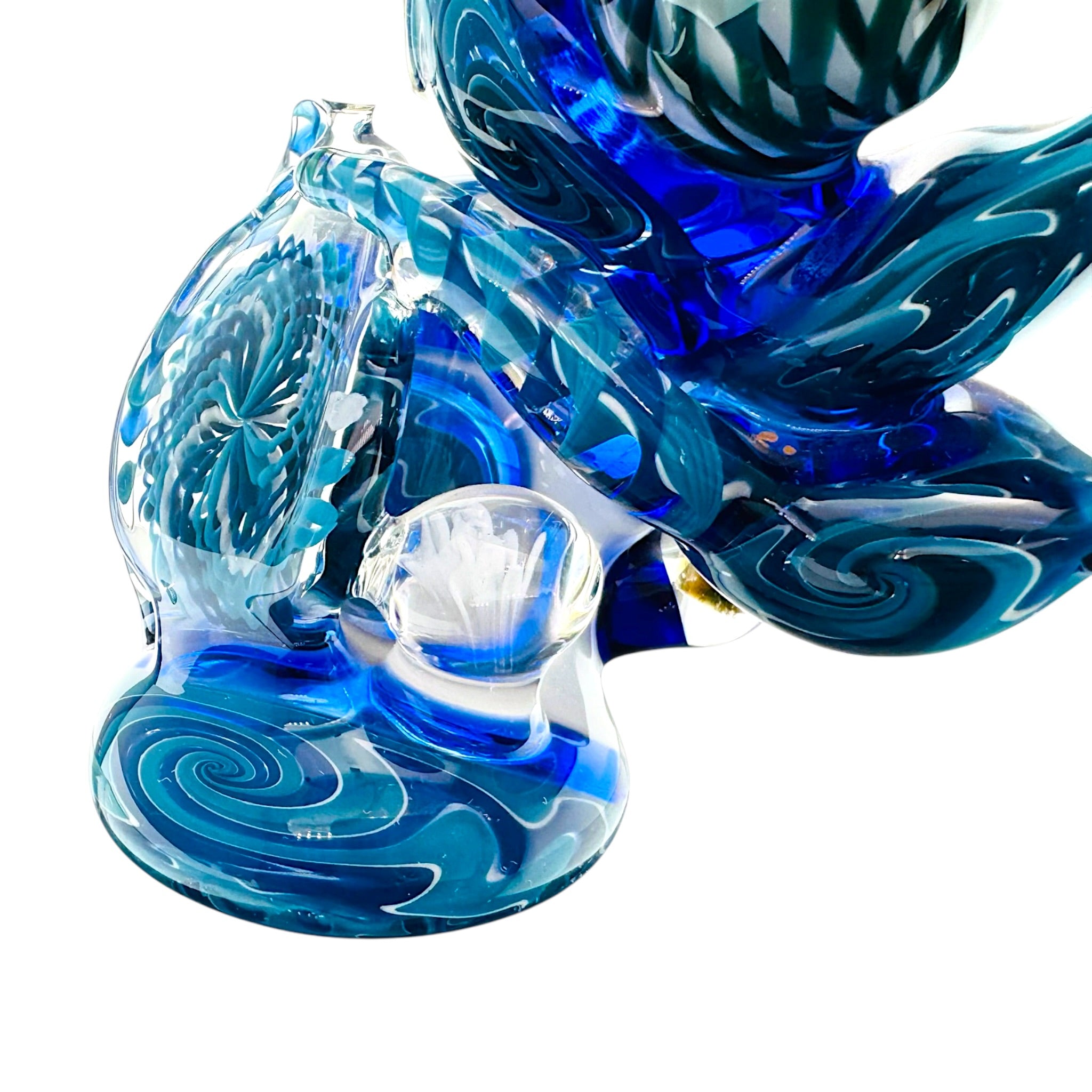 Heady Old School Stand Up Dry Pipe With Blue Wig Wag Linework And Multiple Opals