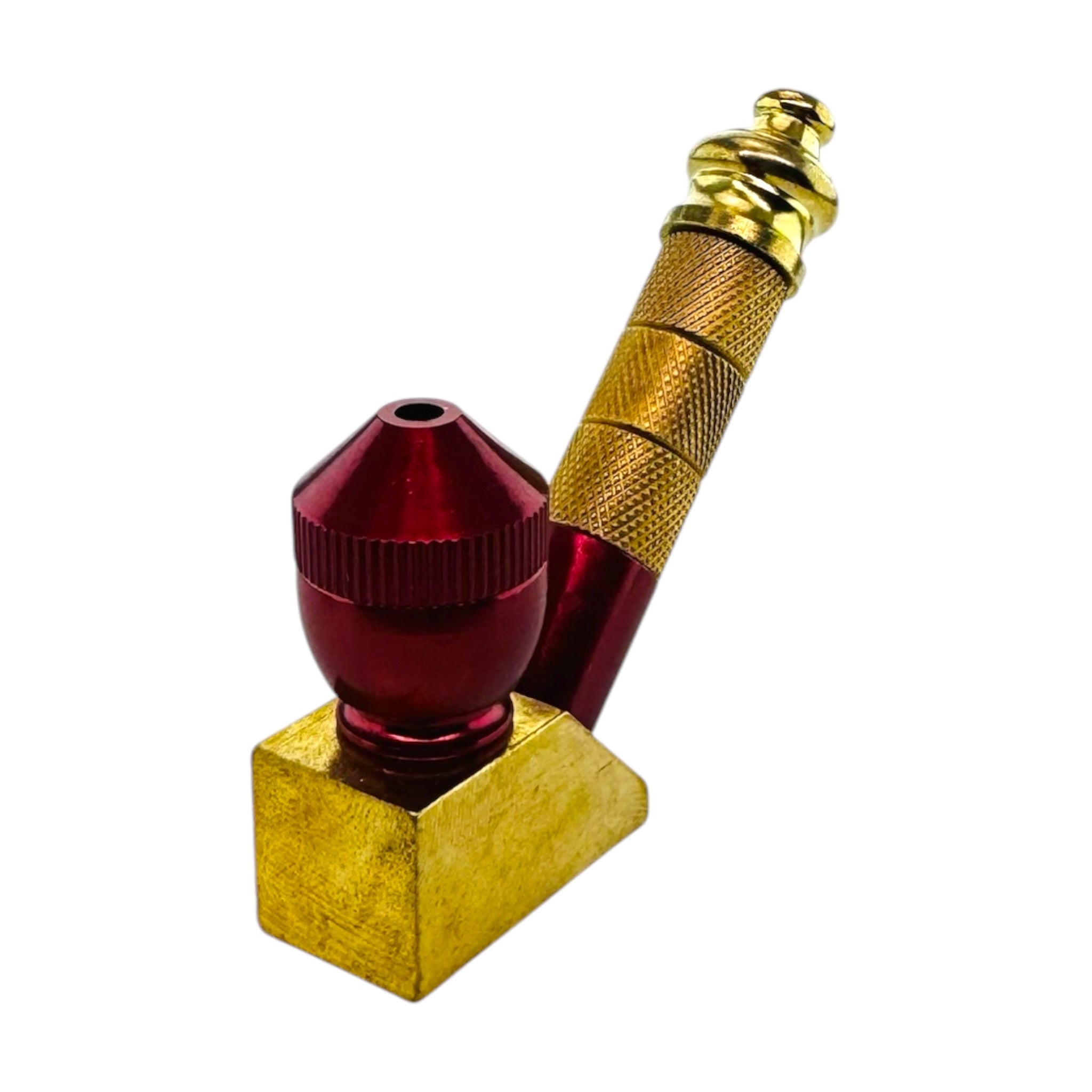 Brass And Red Aluminum Metal Sherlock Smoking Pipe With Cone Lid