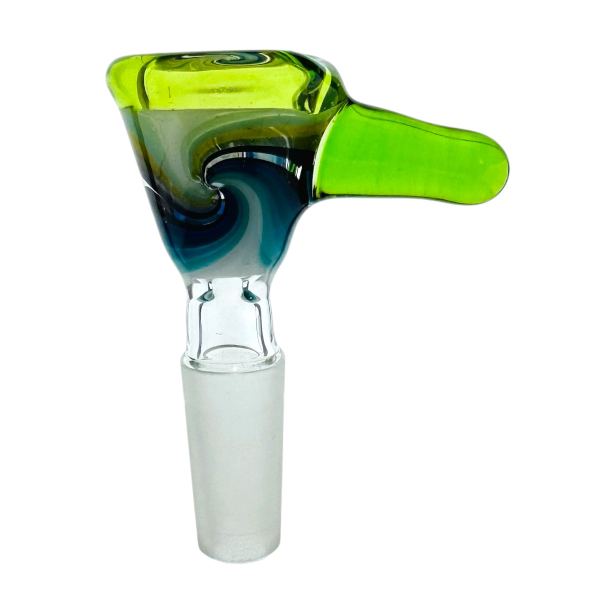 N3RD Glass water pipe bowl 10mm Flower Bowl Lime Green Rim And Handle With Blue and Green Linework