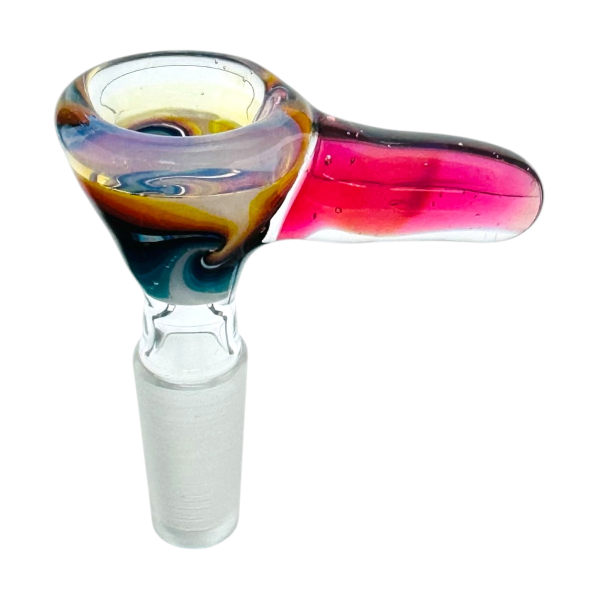 N3RD Glass water pipe bowl 10mm Flower Bowl Cosmic Fume Rim And Pink Handle With Fire and Ice Linework