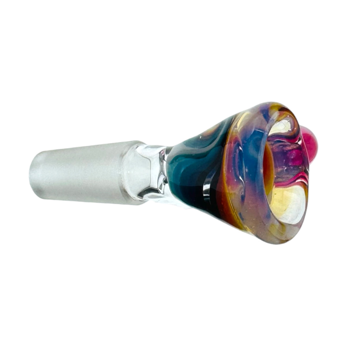 N3RD Glass water pipe bowl 10mm Flower Bowl Cosmic Fume Rim And Pink Handle With Fire and Ice Linework
