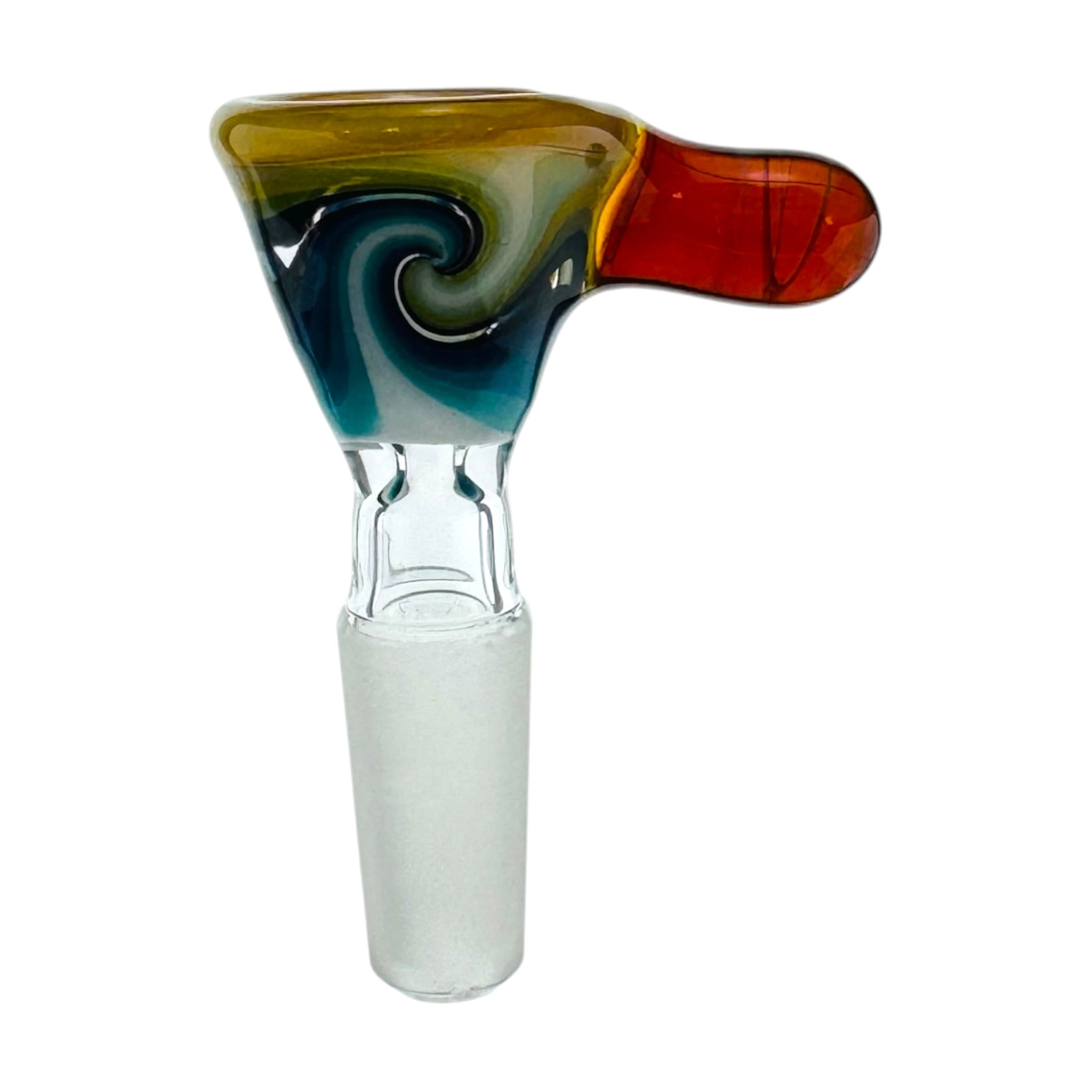 N3RD Glass water pipe bowl 10mm Flower Bowl Sunset Orange Rim And Amber Handle With Blue and Green Linework