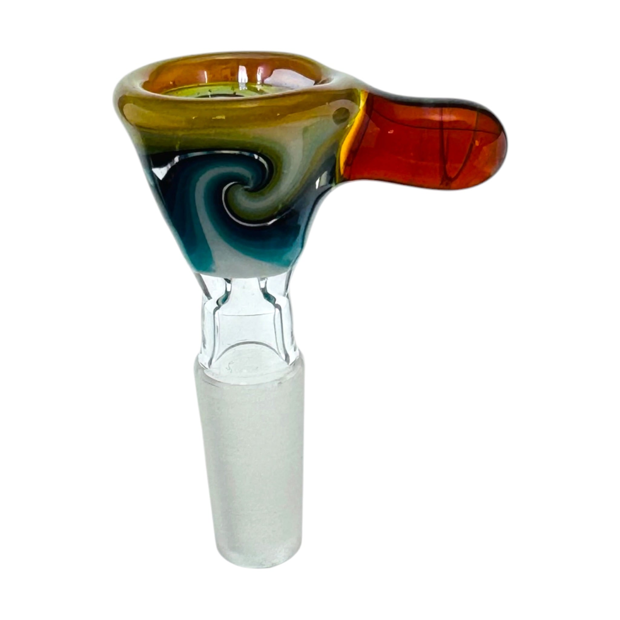 N3RD Glass water pipe bowl 10mm Flower Bowl Sunset Orange Rim And Amber Handle With Blue and Green Linework