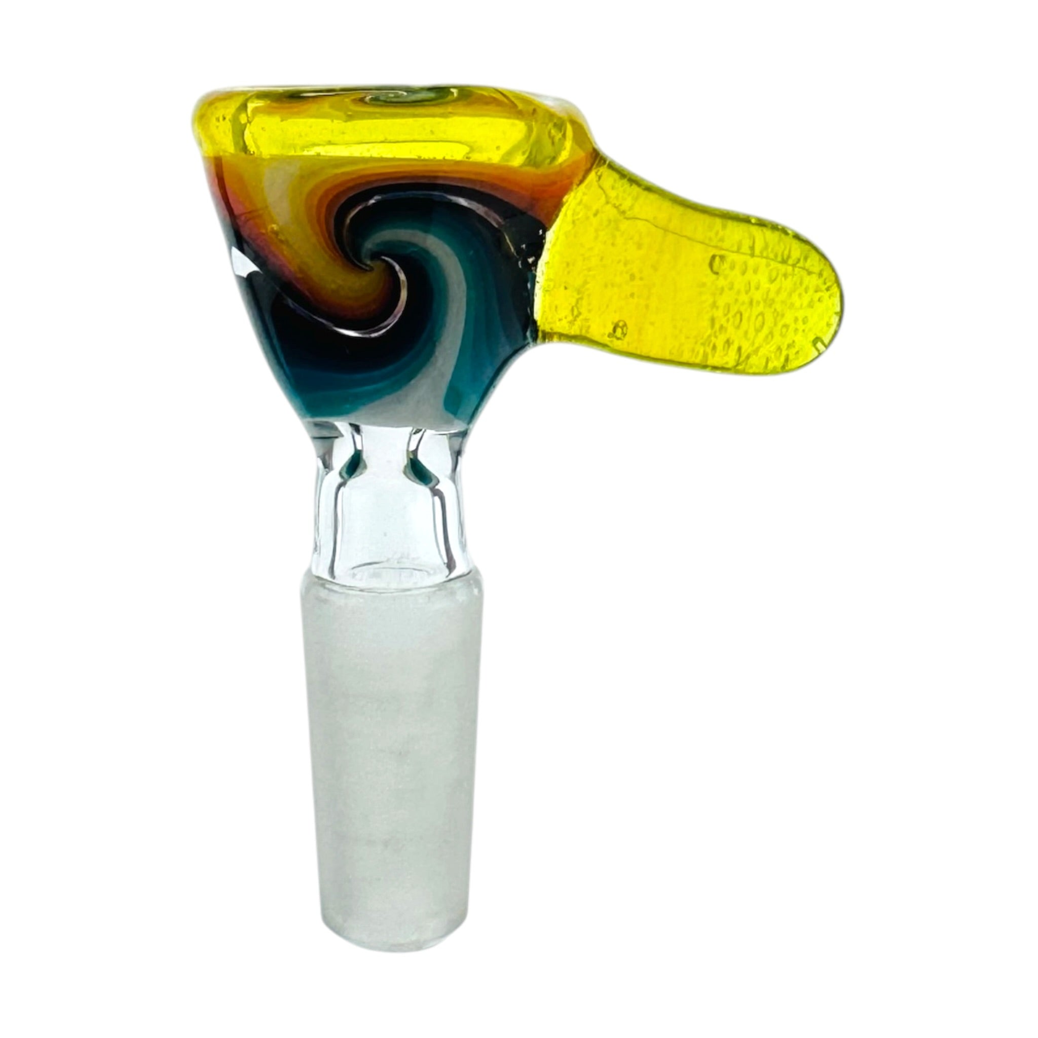 N3RD Glass hand made water pipe bowl 10mm Flower Bowl Lemon Drop Yellow Rim And Handle With Fire and Ice Linework